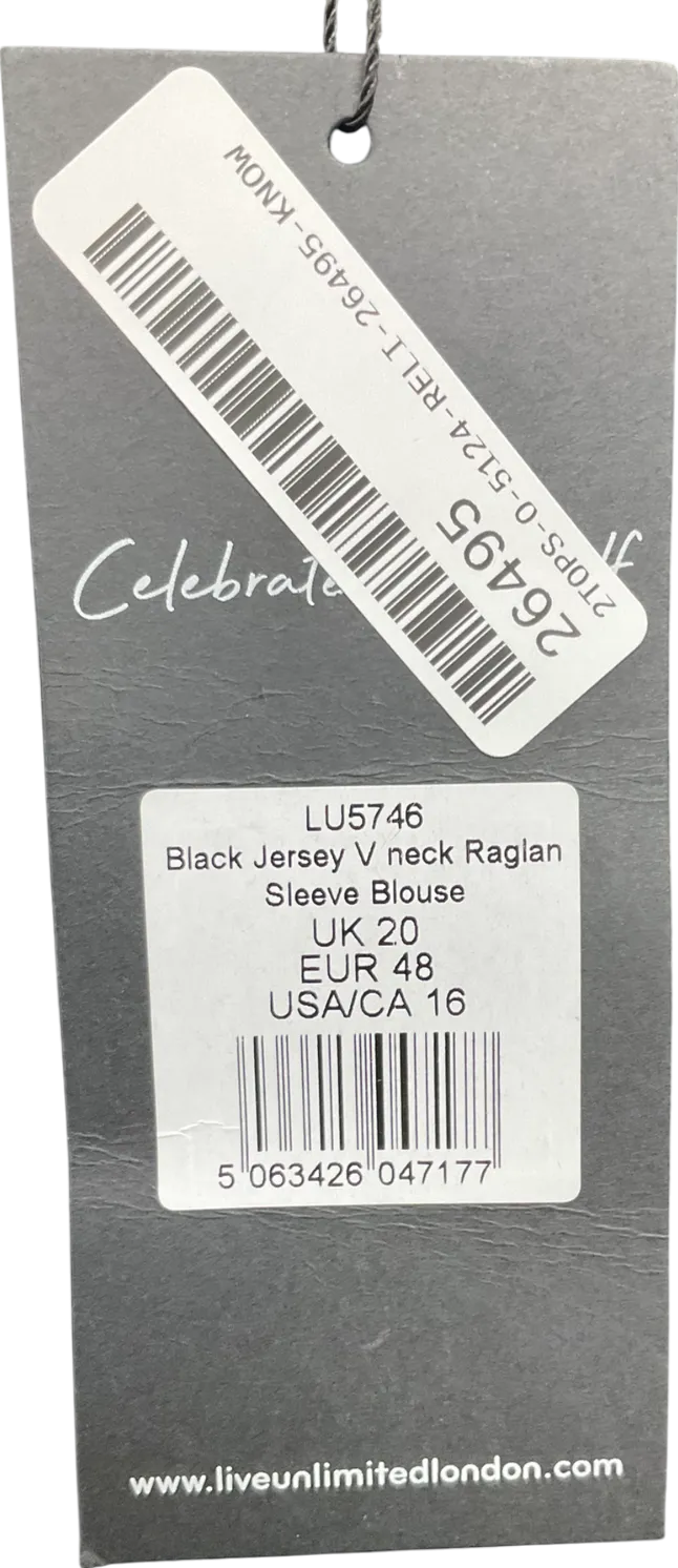 live unlimited Black Jersey V Neck Raglan Long Sleeve Blouse UK 20
