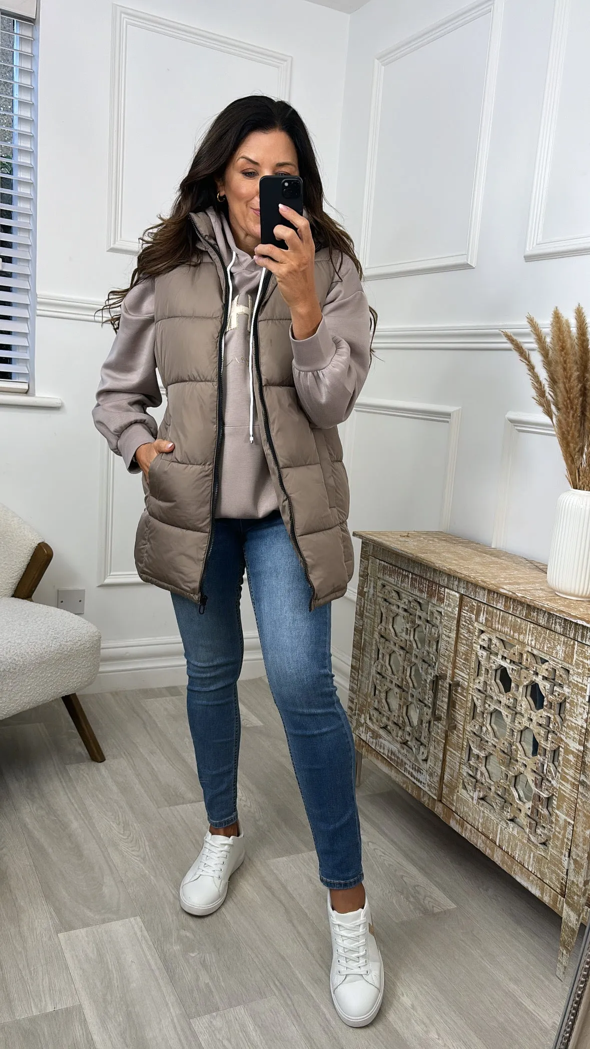 Lona Beige Toggle Waist Puffer Gilet