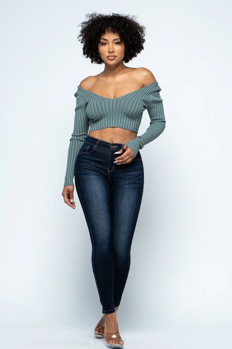 Long Sleeve V-neck Drop Top