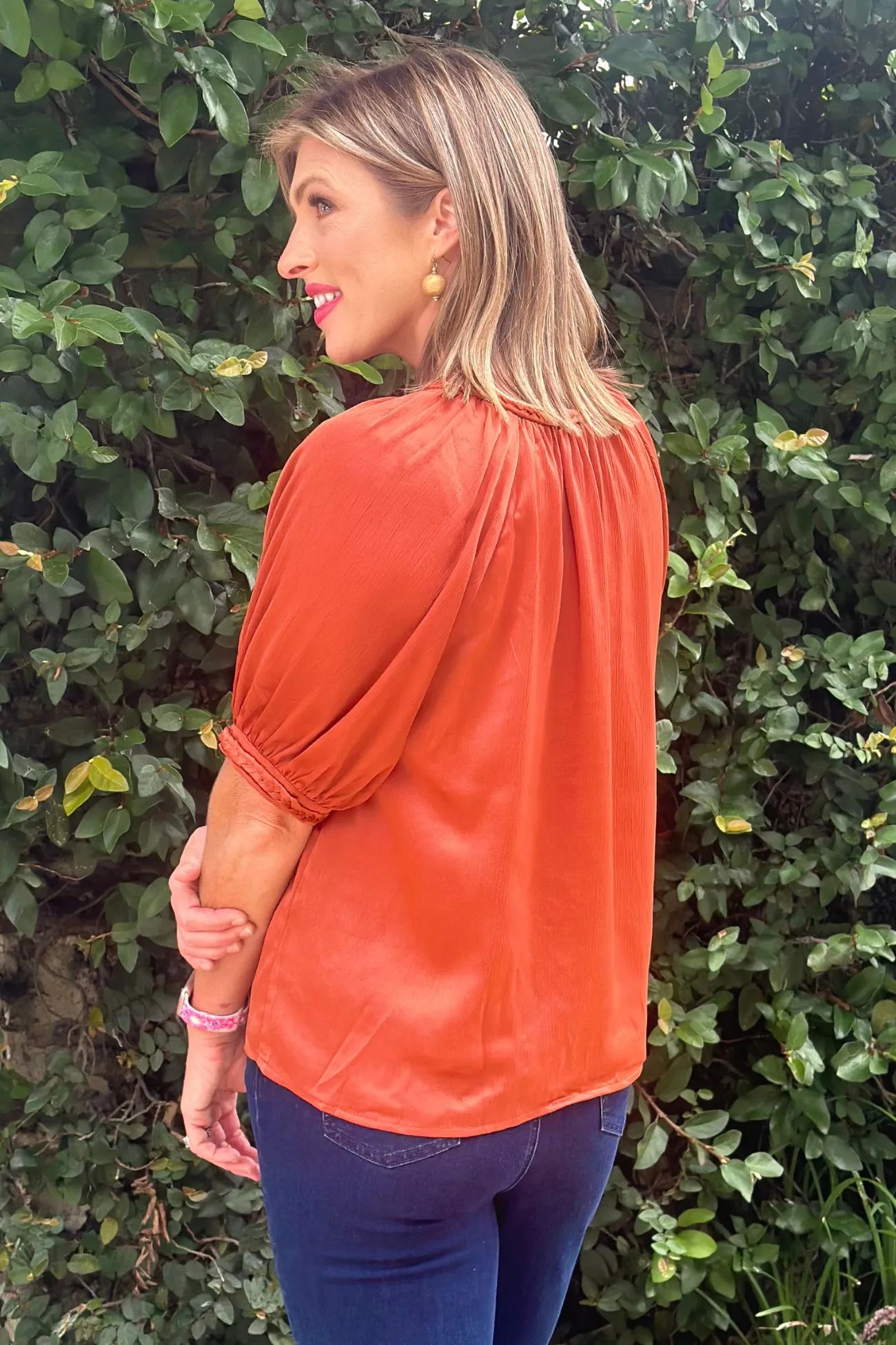 Longhorns Bronze Satin Braided Trim Top