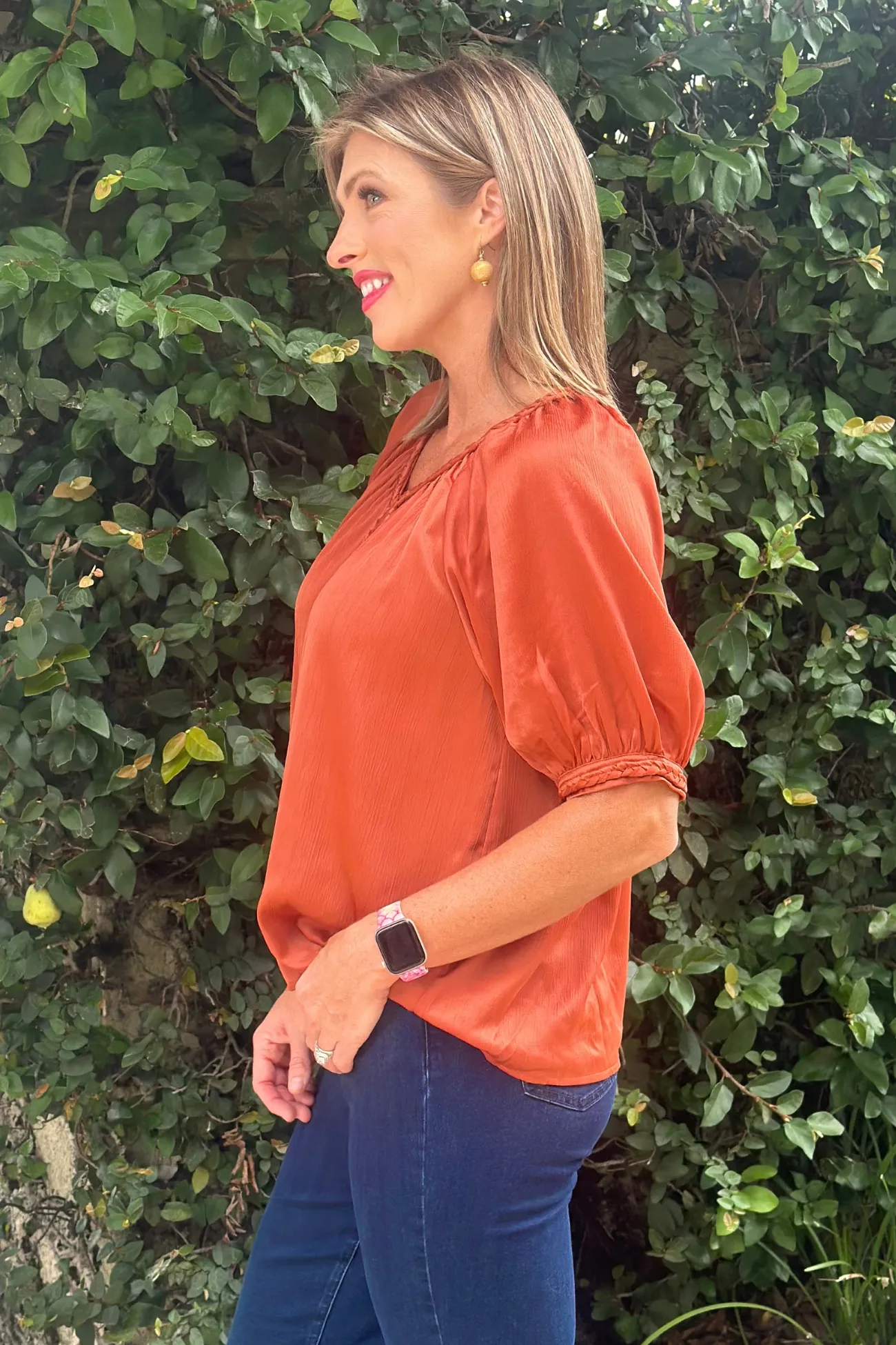 Longhorns Bronze Satin Braided Trim Top