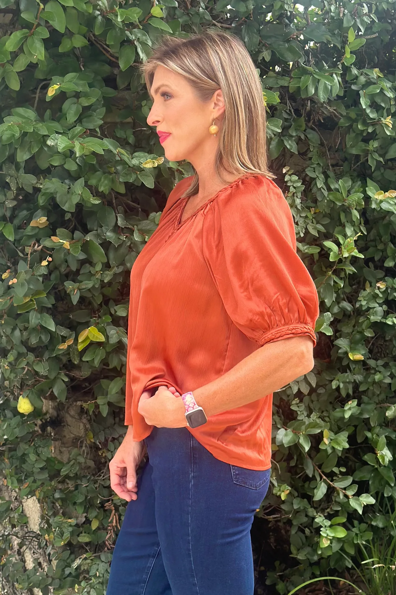 Longhorns Bronze Satin Braided Trim Top