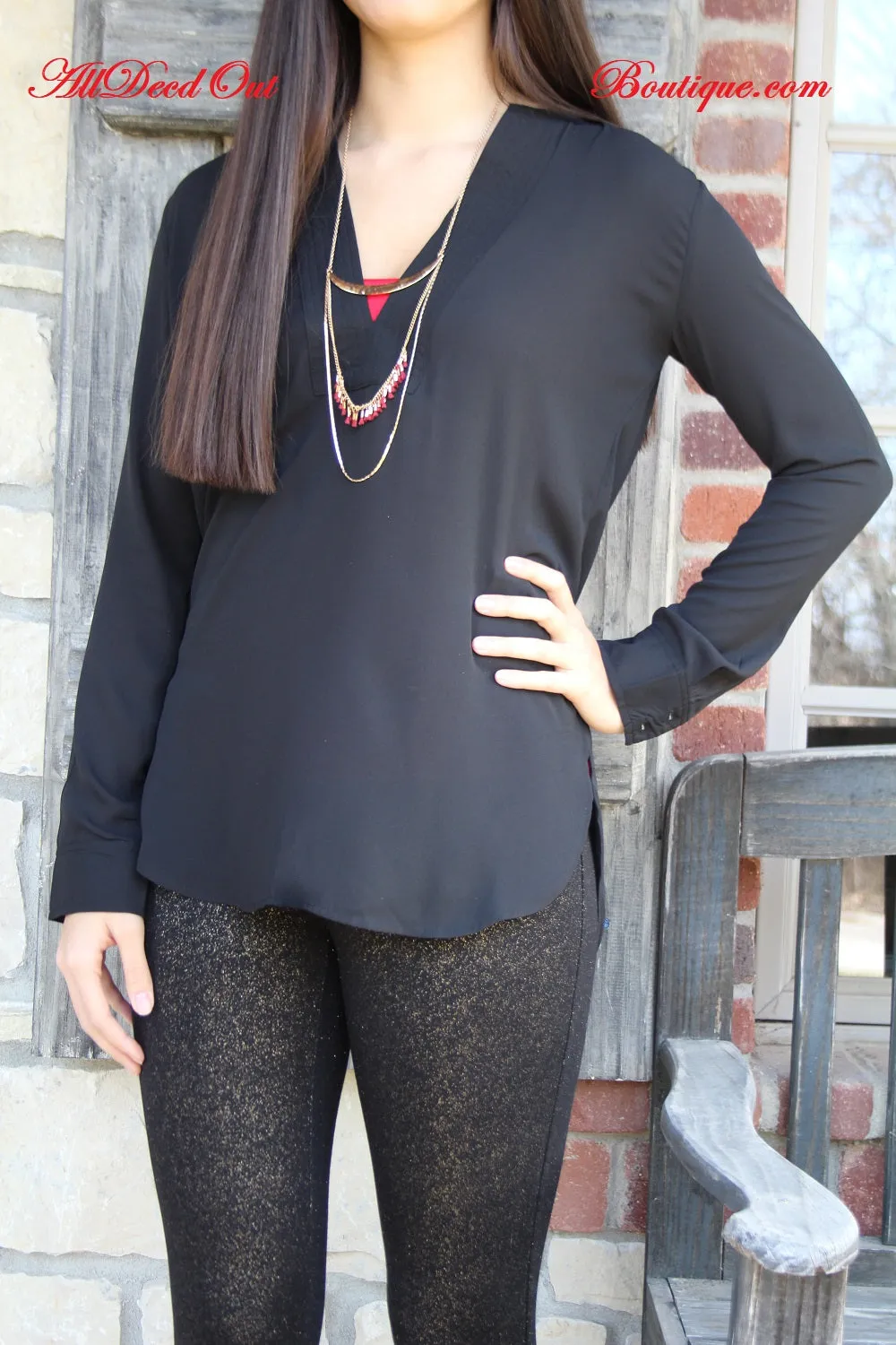 Lumiere | Black V-Neck Long Sleeve