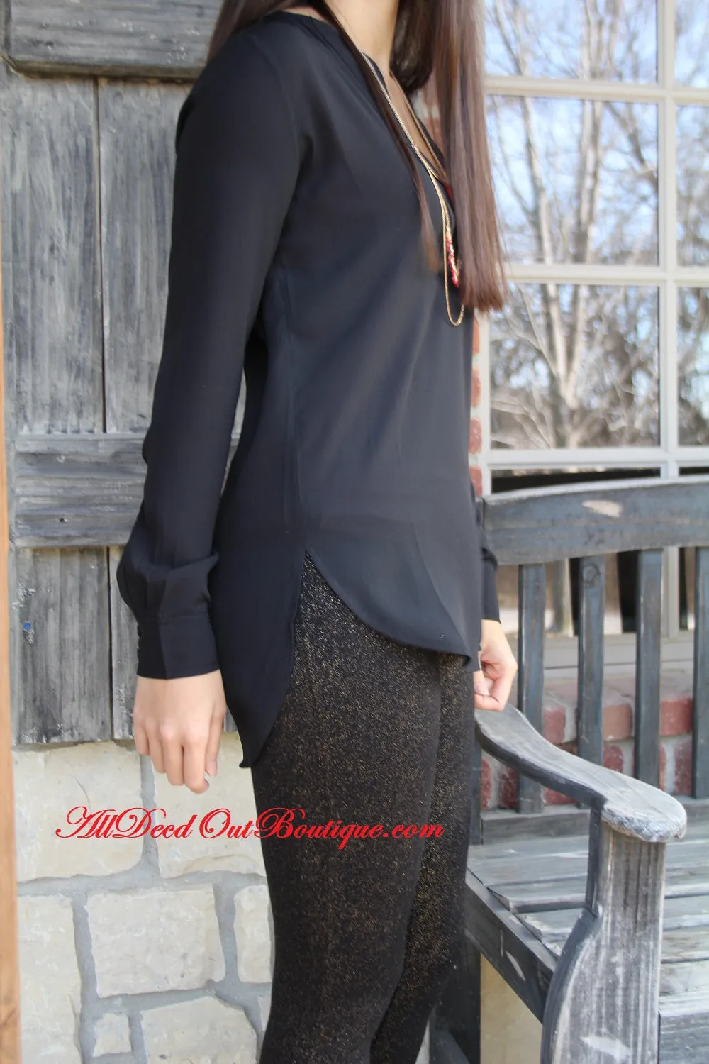Lumiere | Black V-Neck Long Sleeve
