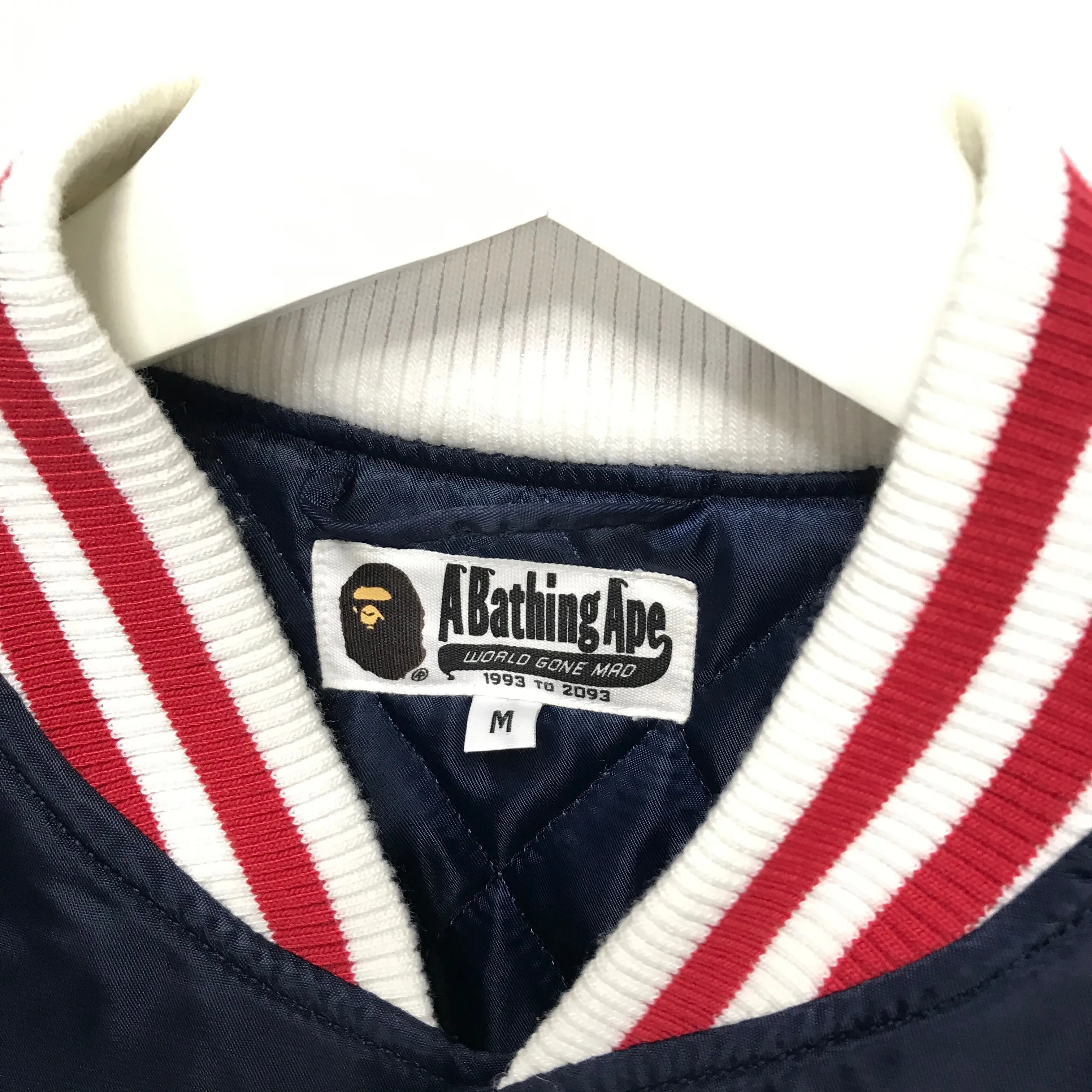 [M] A Bathing Ape Bape Satin Baseball Jacket Navy