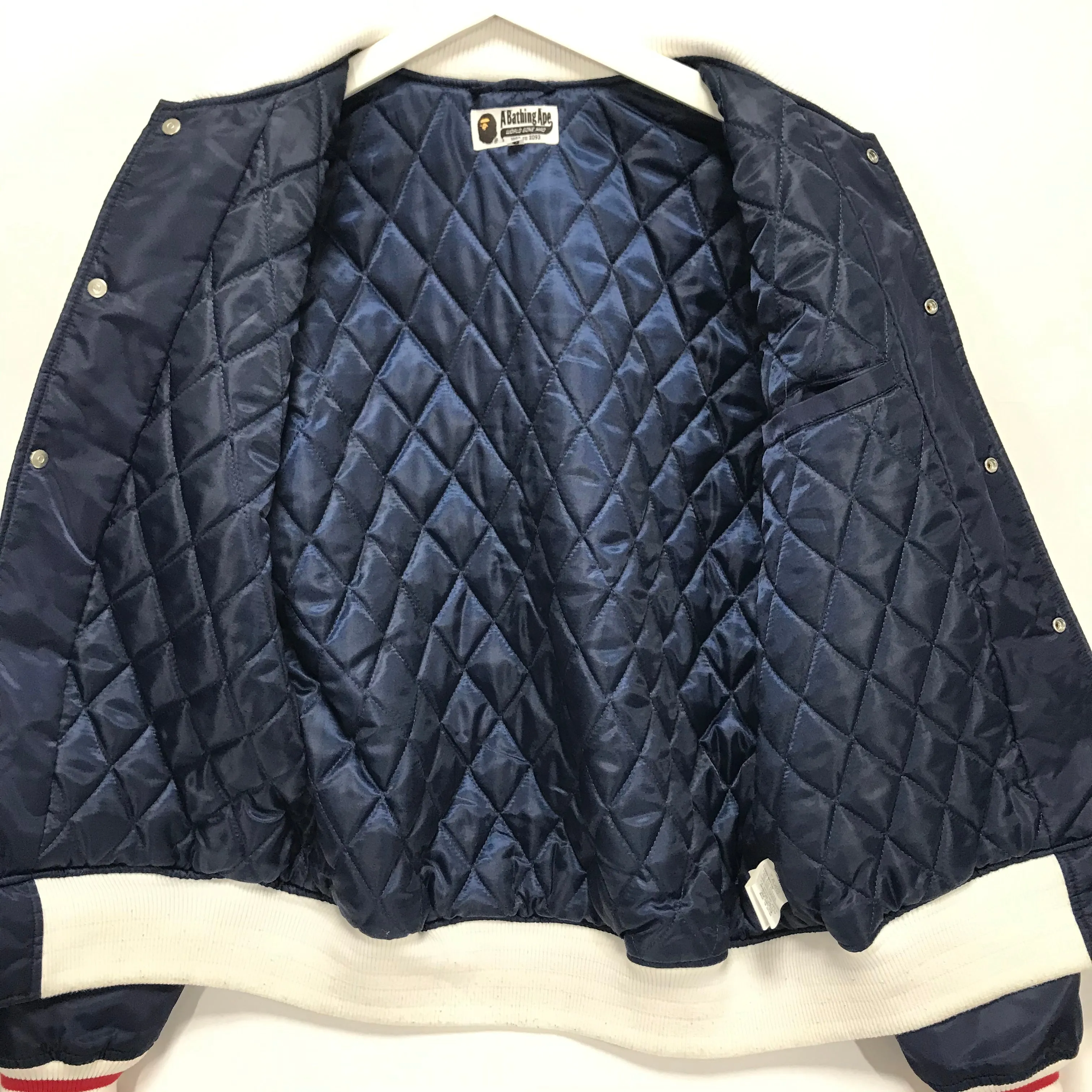 [M] A Bathing Ape Bape Satin Baseball Jacket Navy