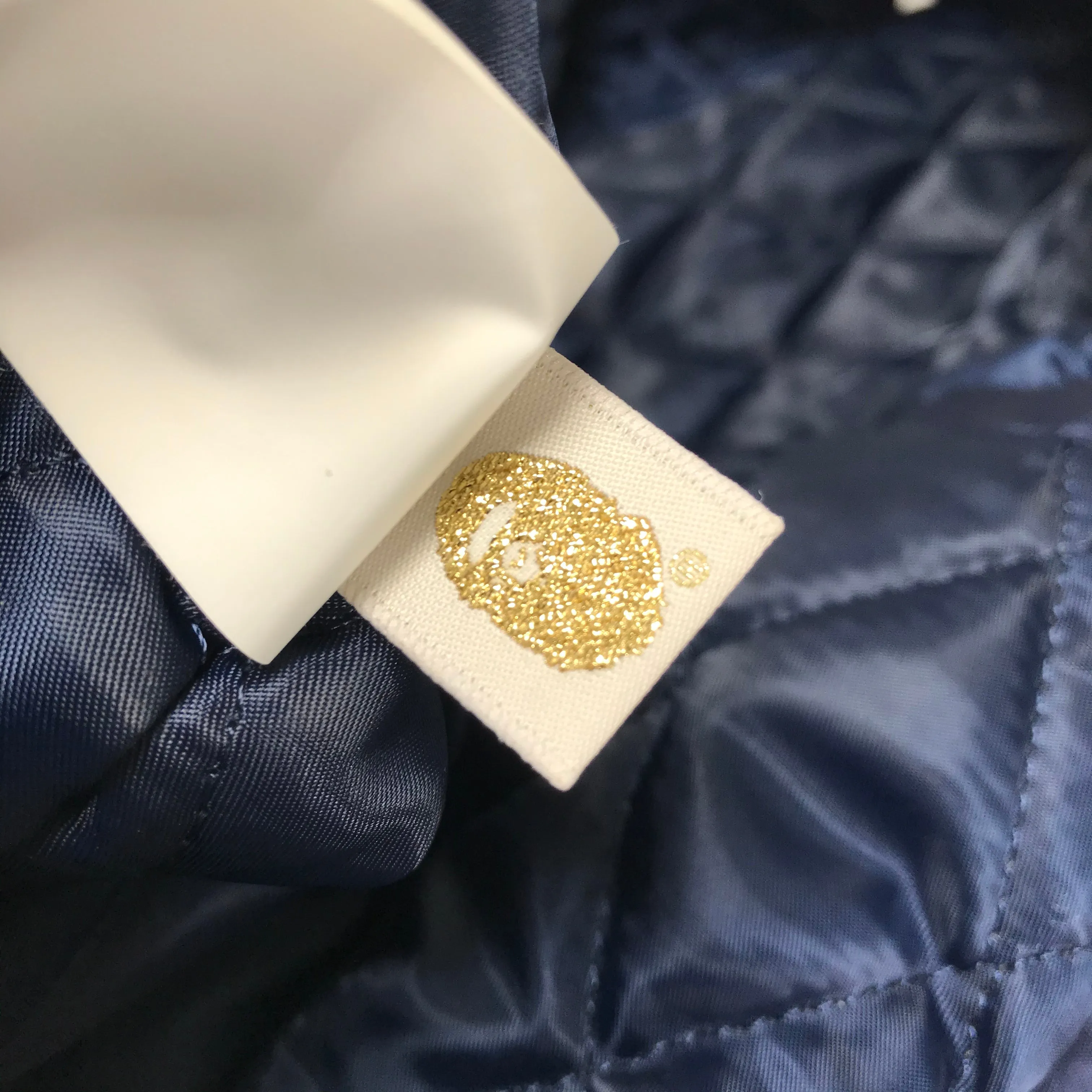 [M] A Bathing Ape Bape Satin Baseball Jacket Navy