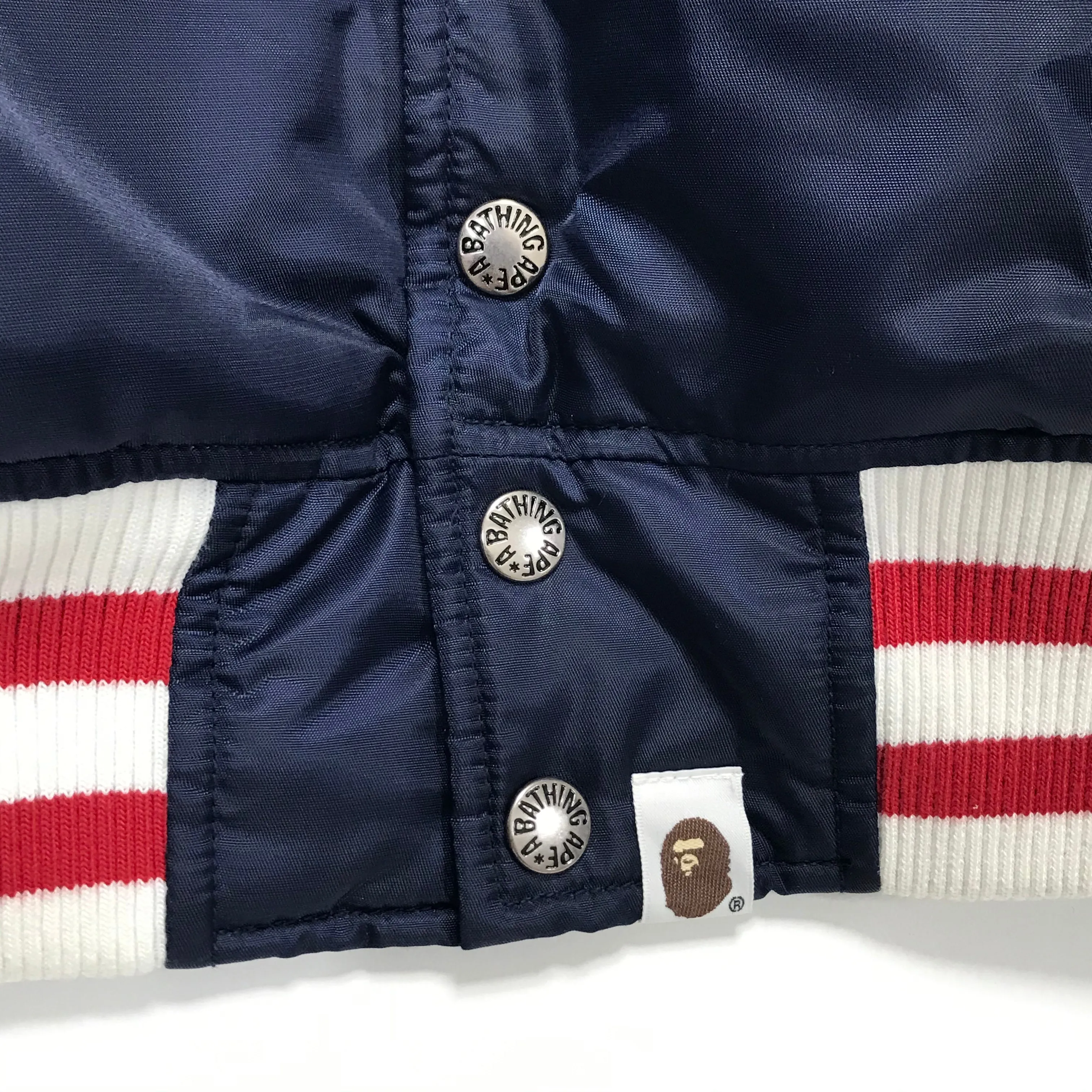[M] A Bathing Ape Bape Satin Baseball Jacket Navy