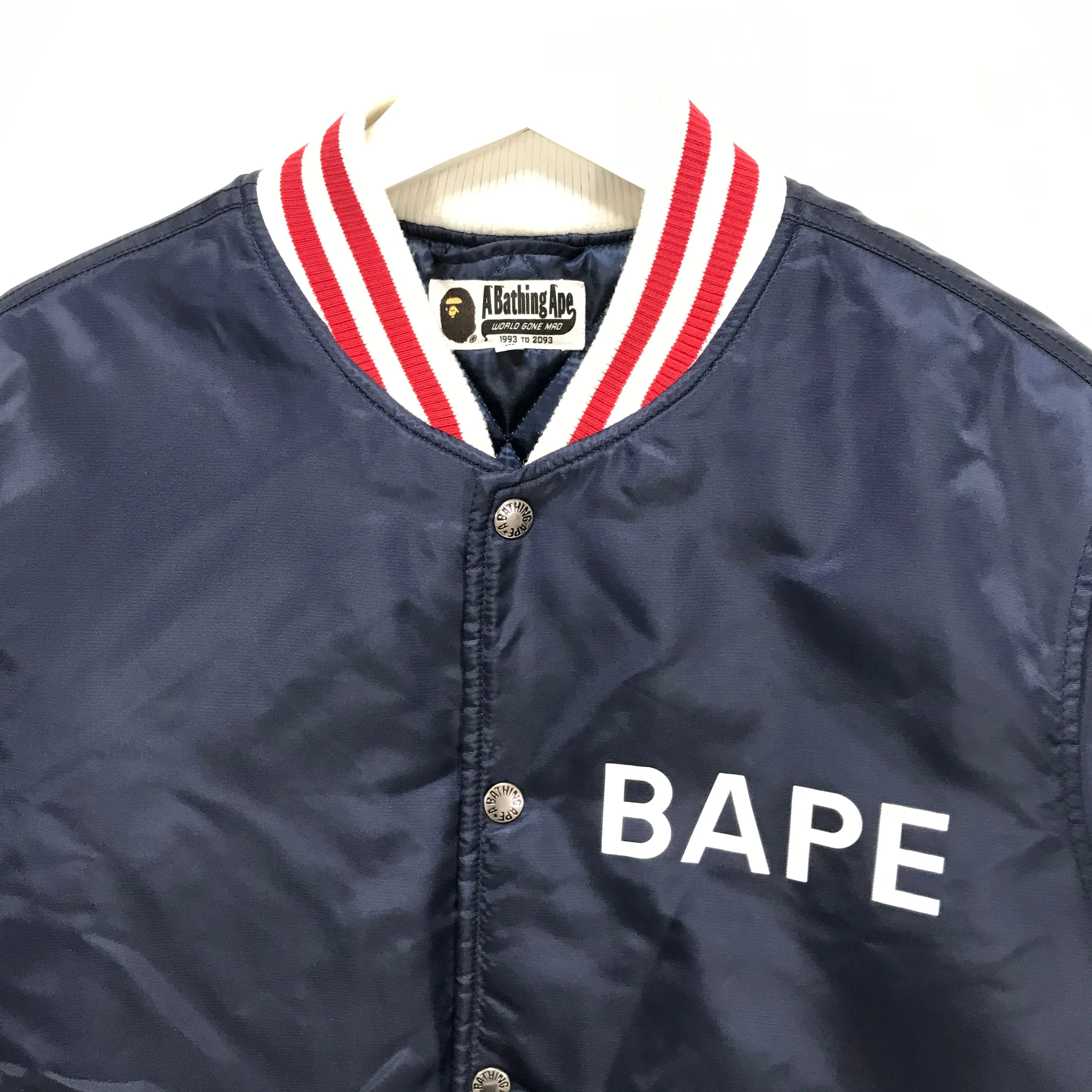 [M] A Bathing Ape Bape Satin Baseball Jacket Navy