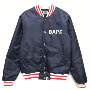 [M] A Bathing Ape Bape Satin Baseball Jacket Navy