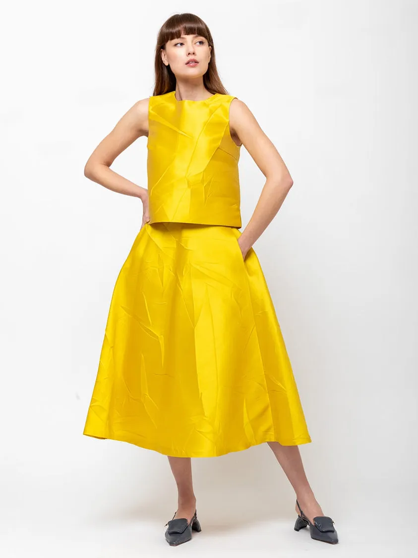 Macro Crinkle Silk Tank - Lemon