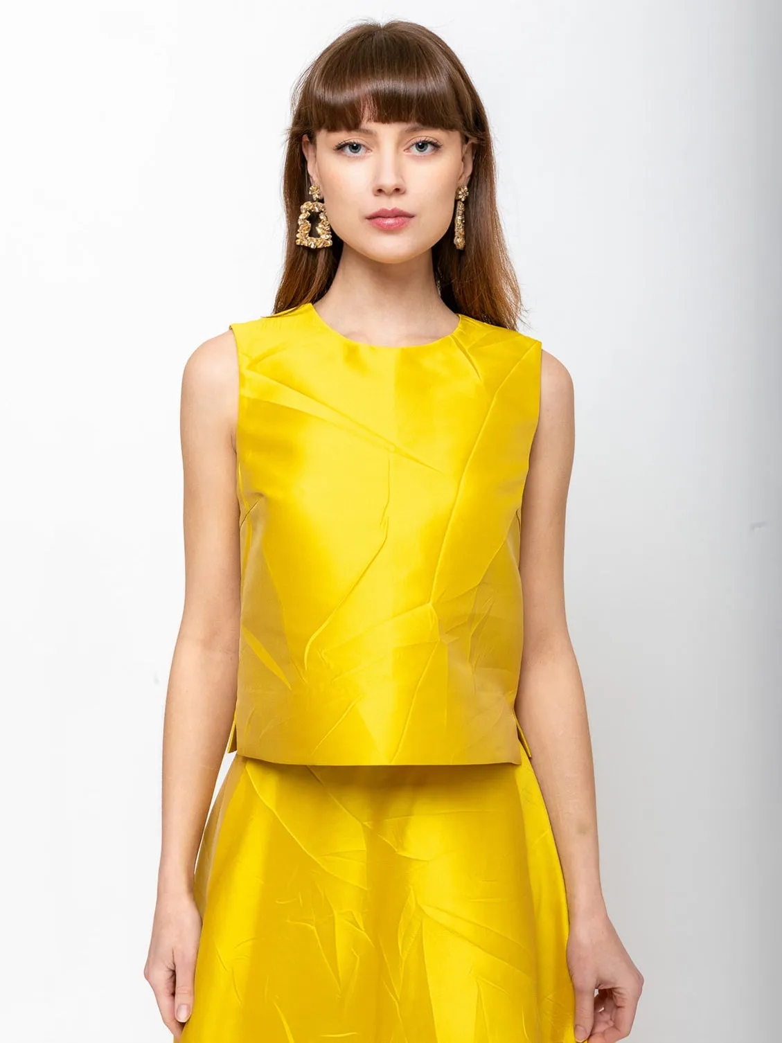 Macro Crinkle Silk Tank - Lemon