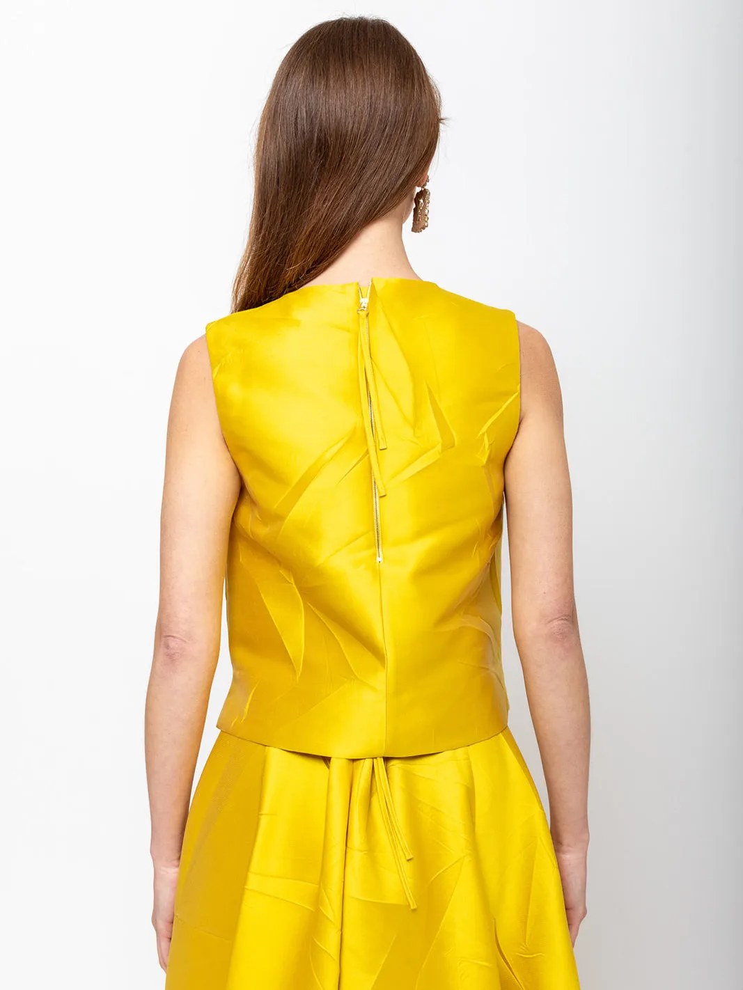 Macro Crinkle Silk Tank - Lemon