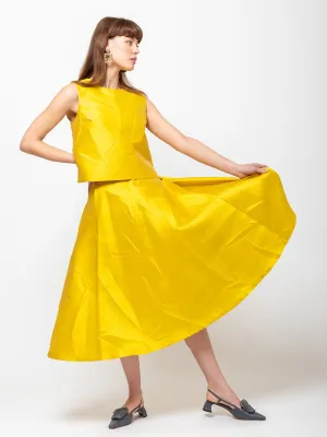 Macro Crinkle Silk Tank - Lemon