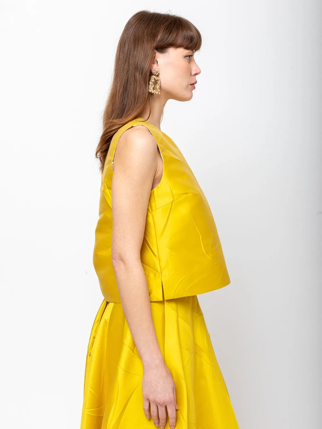 Macro Crinkle Silk Tank - Lemon