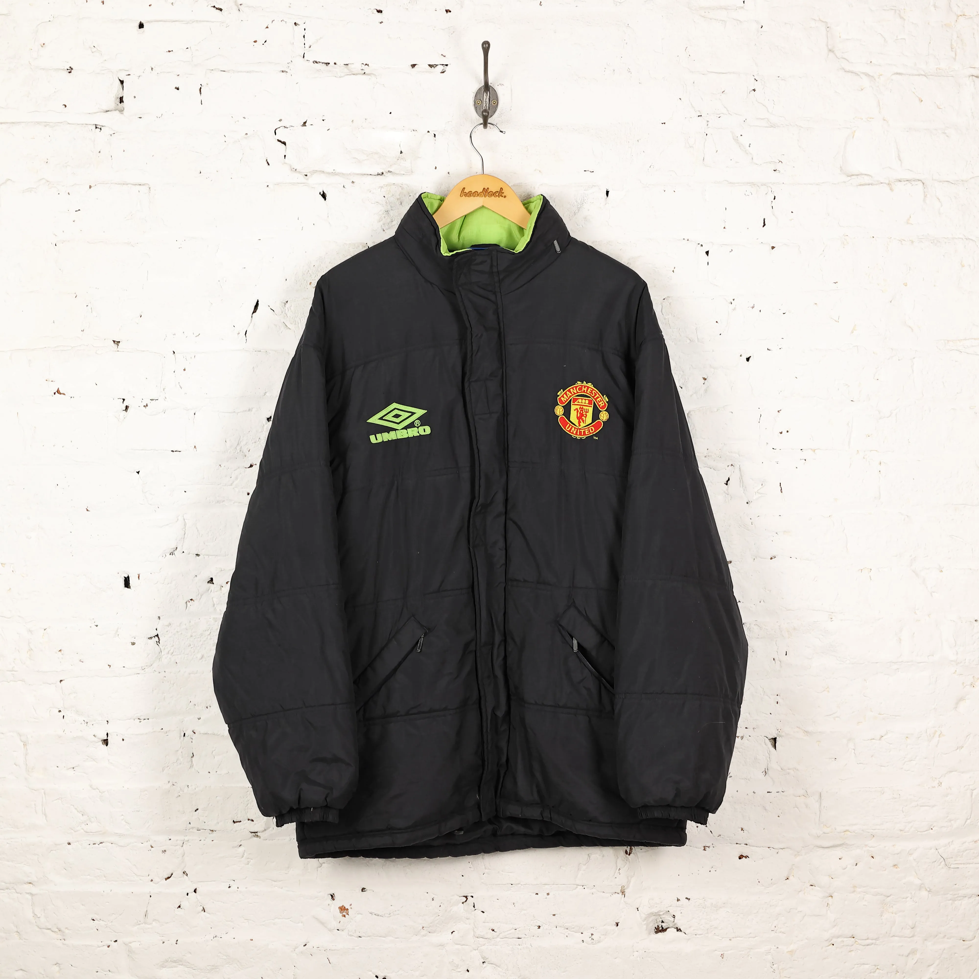 Manchester United 1998 Umbro Puffer Jacket Coat - Black - L
