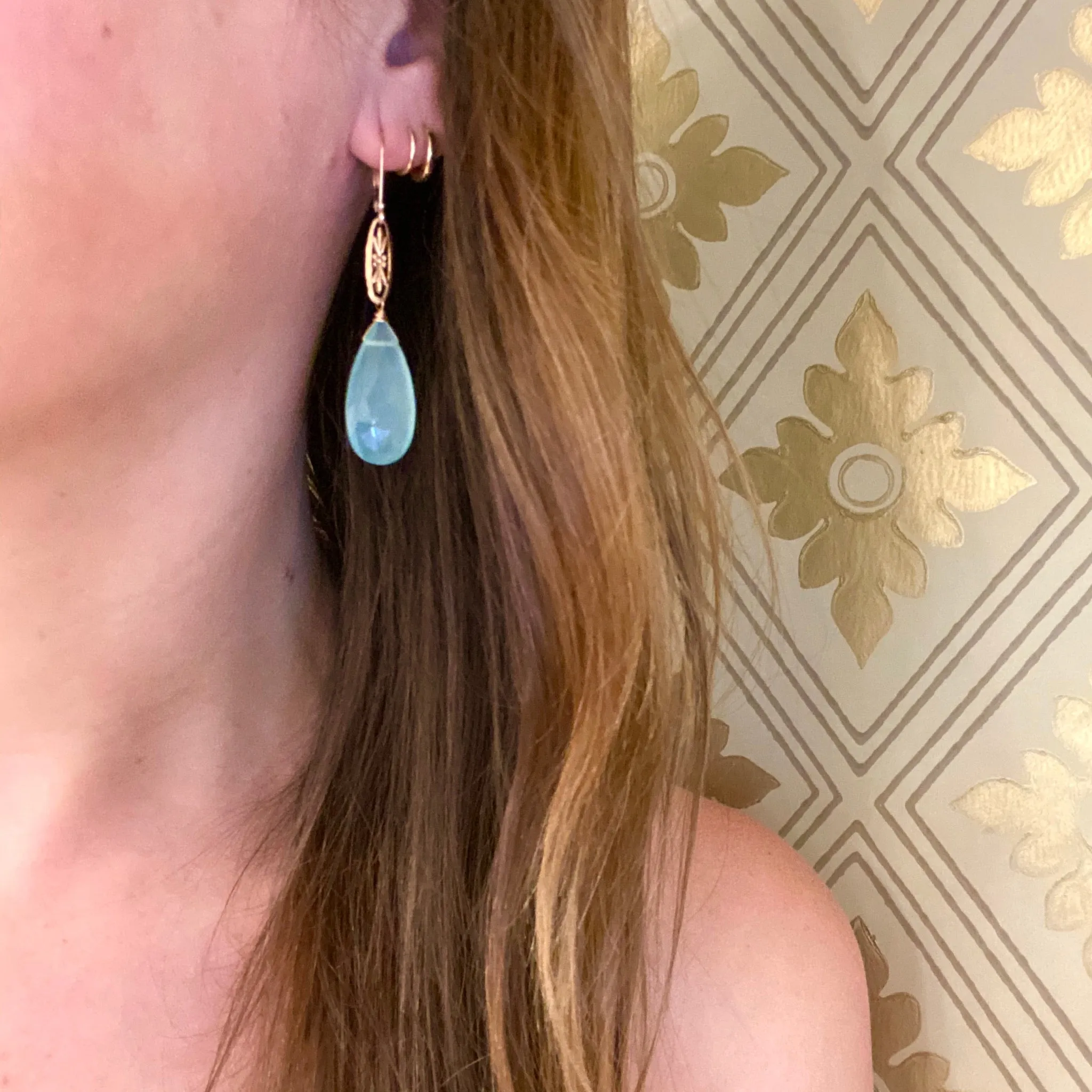 Marché Pendant Drop Earrings in Rose Gold with Chalcedony by brunet