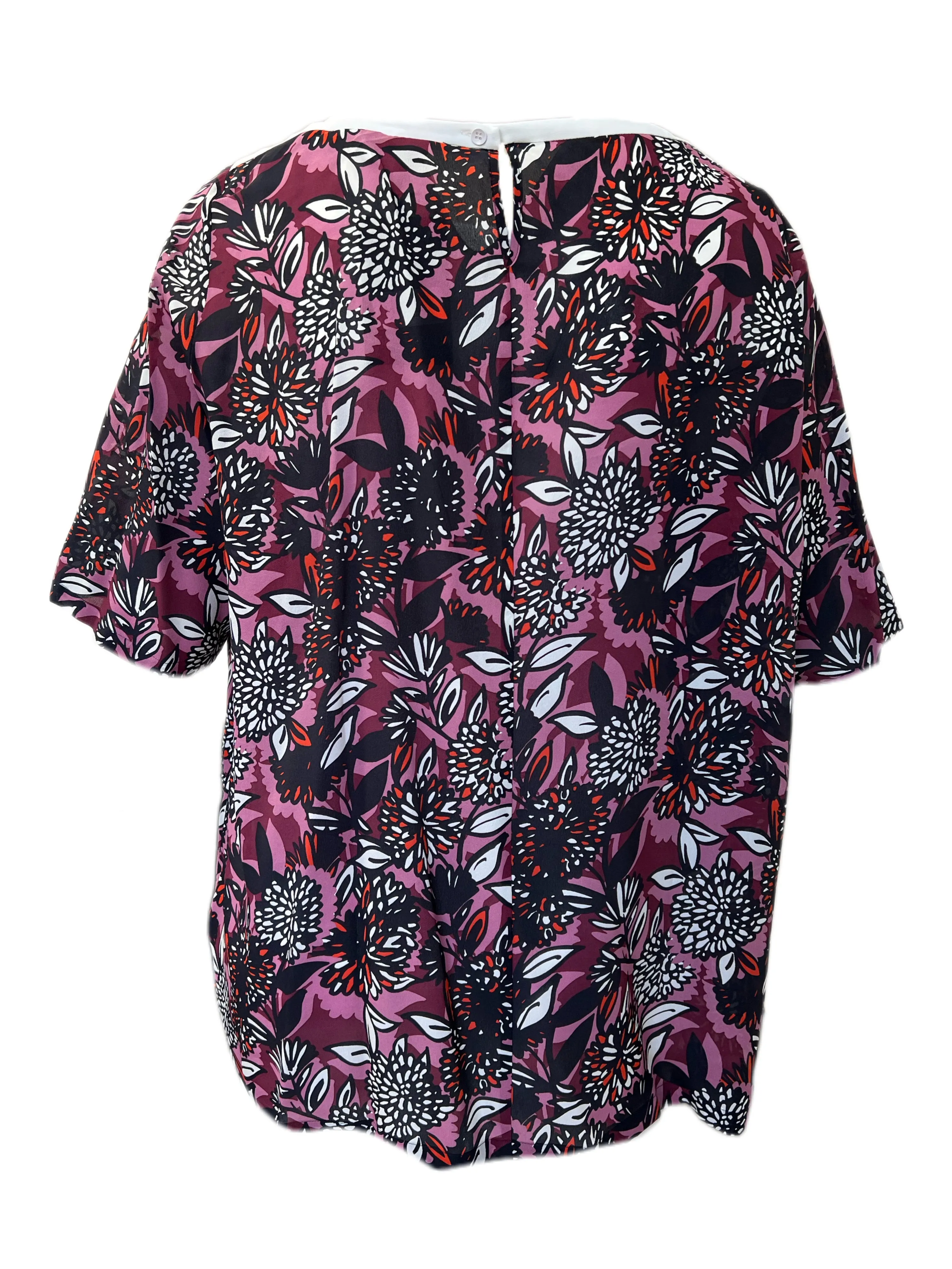 MARINA RINALDI Women's Bordeaux Big Floral Keyhole Blouse $370 NWT