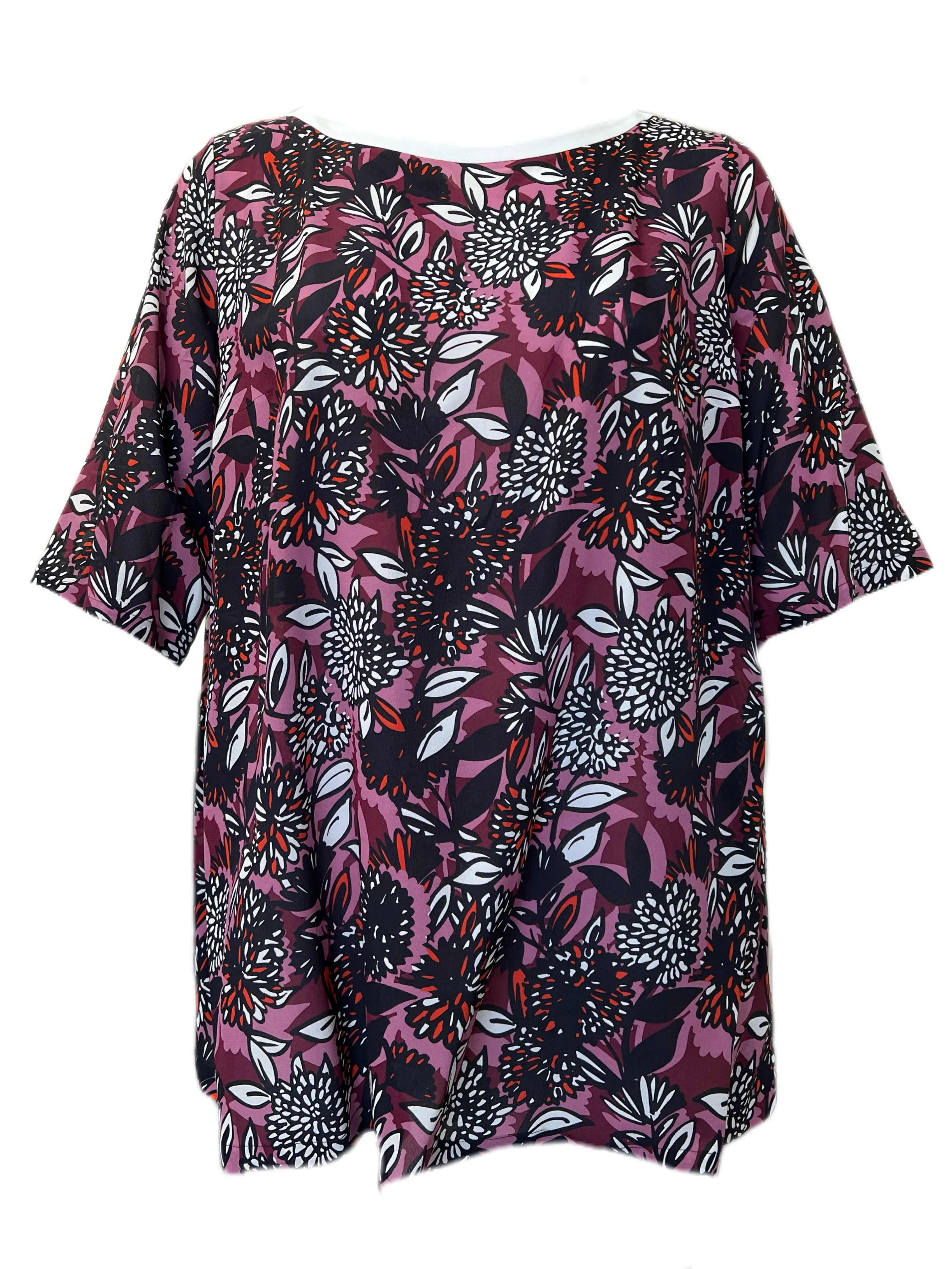 MARINA RINALDI Women's Bordeaux Big Floral Keyhole Blouse $370 NWT