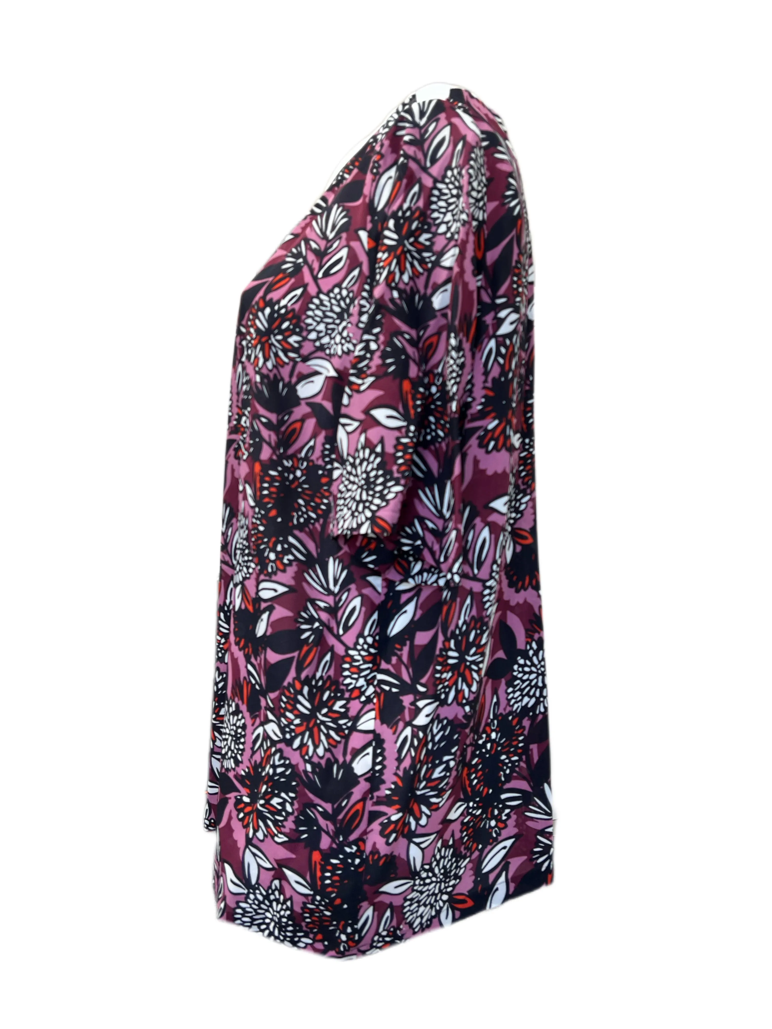 MARINA RINALDI Women's Bordeaux Big Floral Keyhole Blouse $370 NWT