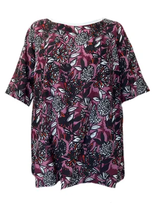 MARINA RINALDI Women's Bordeaux Big Floral Keyhole Blouse $370 NWT