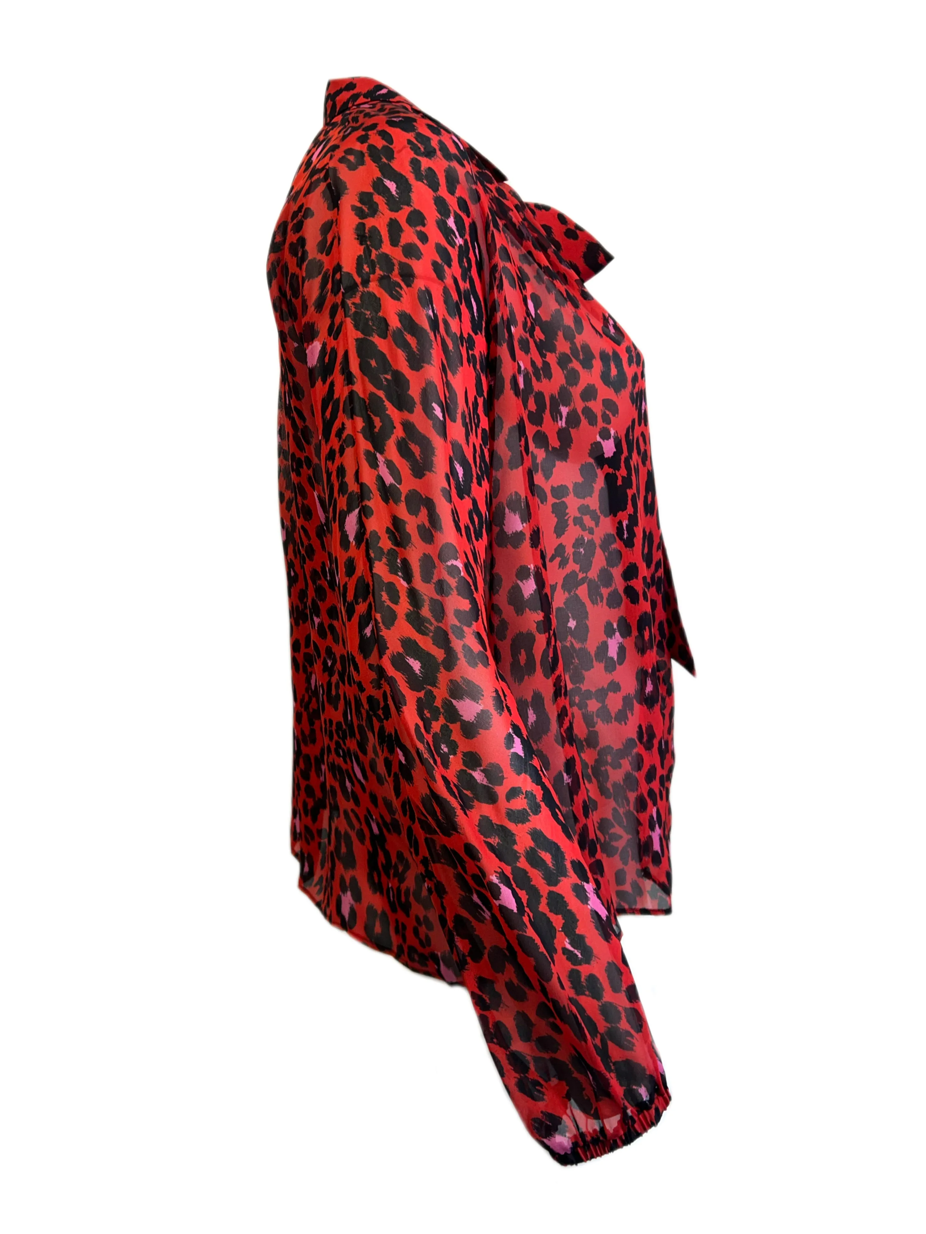 Marina Rinaldi Women's Red Batavia Tie Front Sheer Silk Blouse NWT