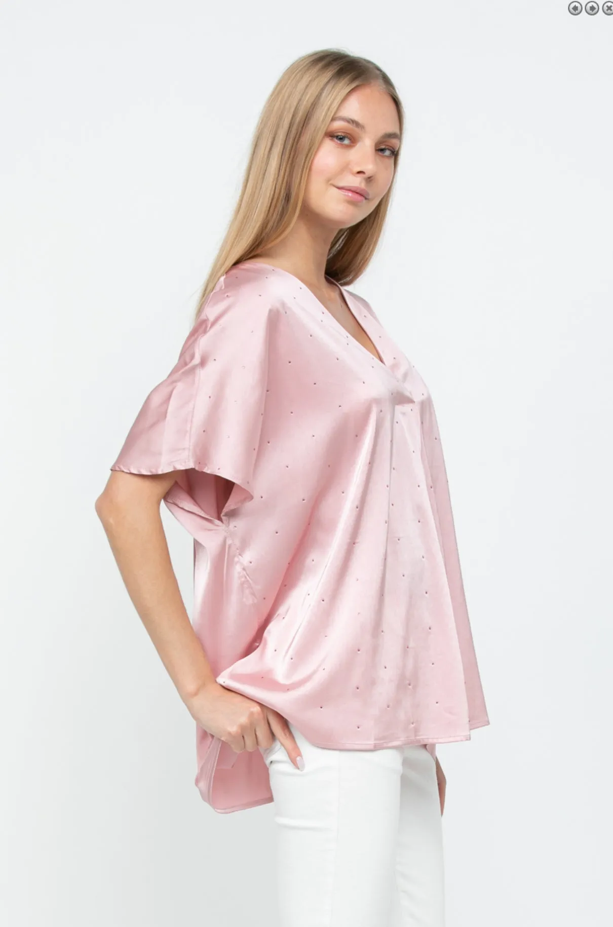 Mauve Satin Loose Fit Top w/ All Over Stones