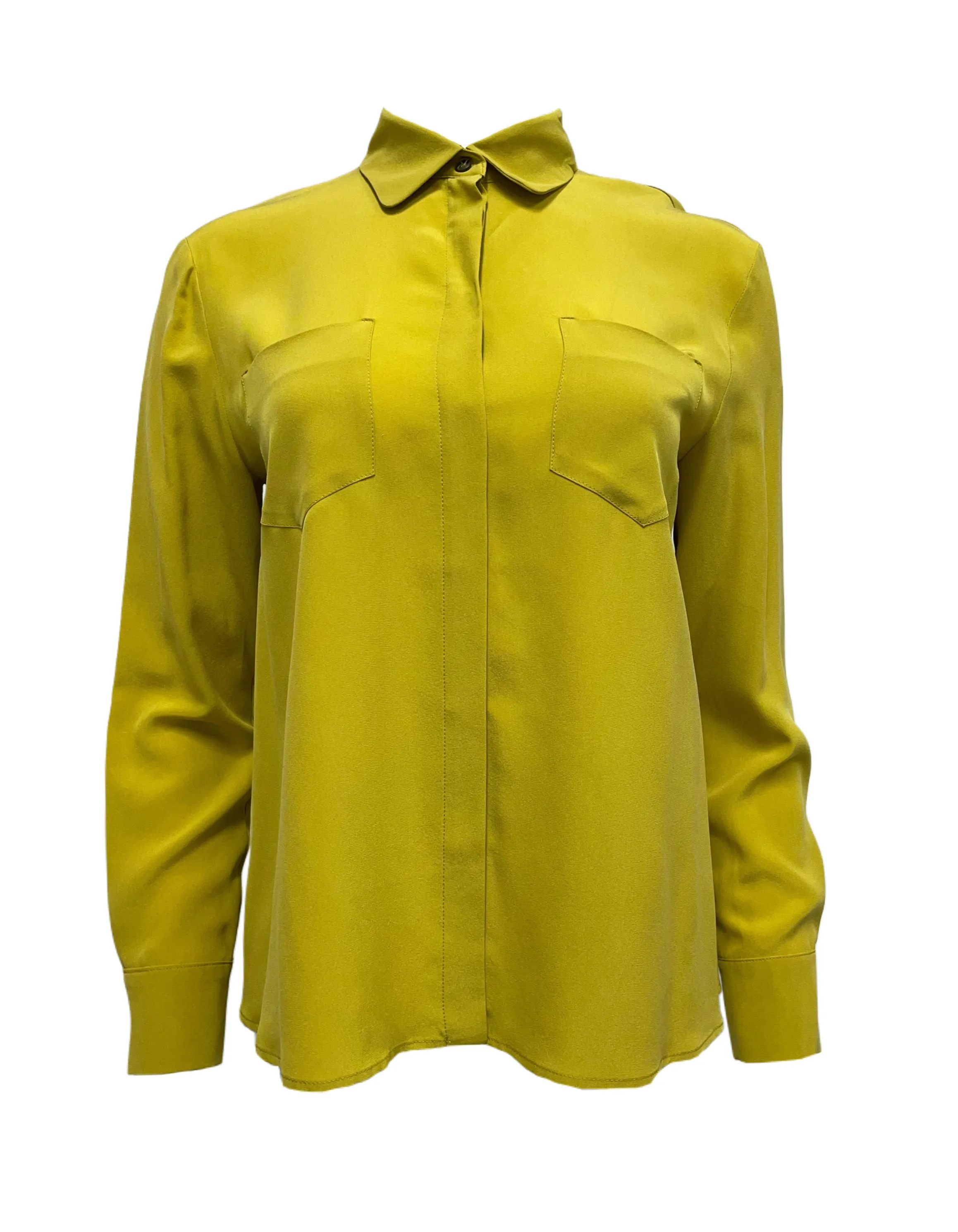 Max Mara Women's Yellow Norma Silk Long Sleeve Shirt NWT