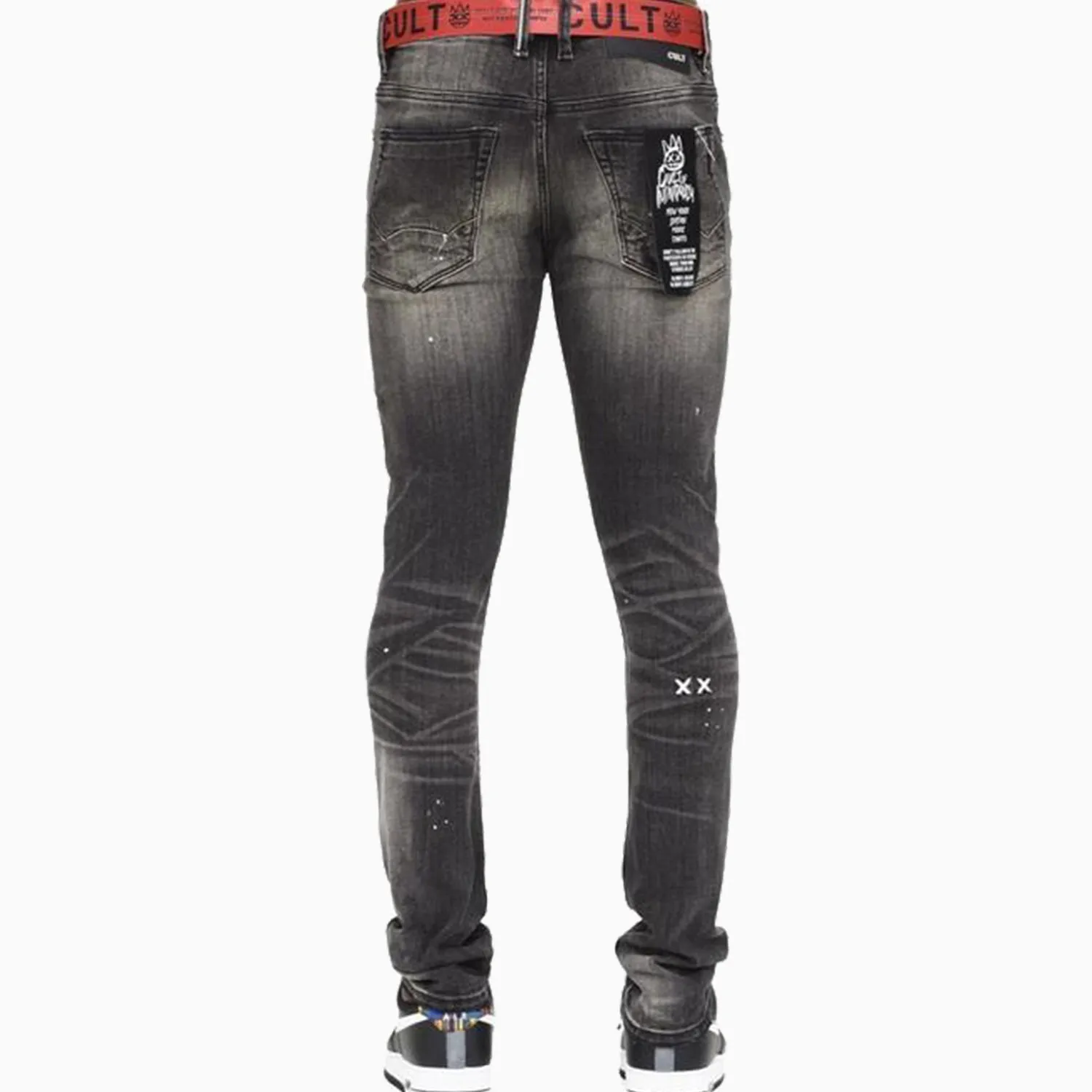Men's Punk Super Skinny Belted Denim Jeans