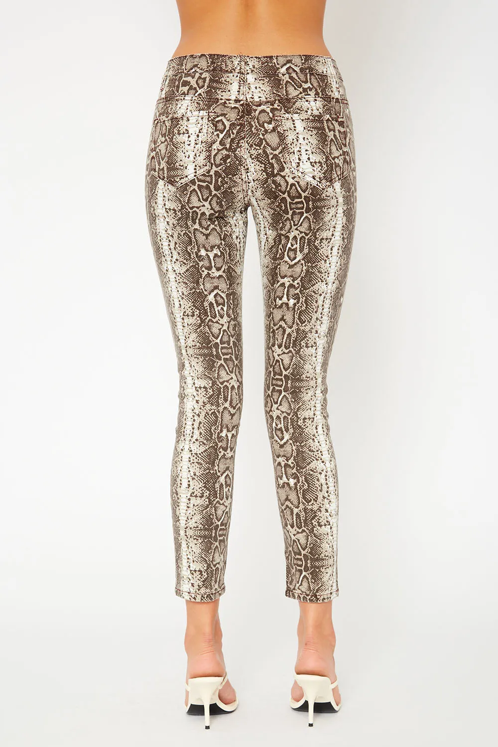 Mid-rise brown snake print super skinny pants