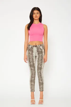 Mid-rise brown snake print super skinny pants