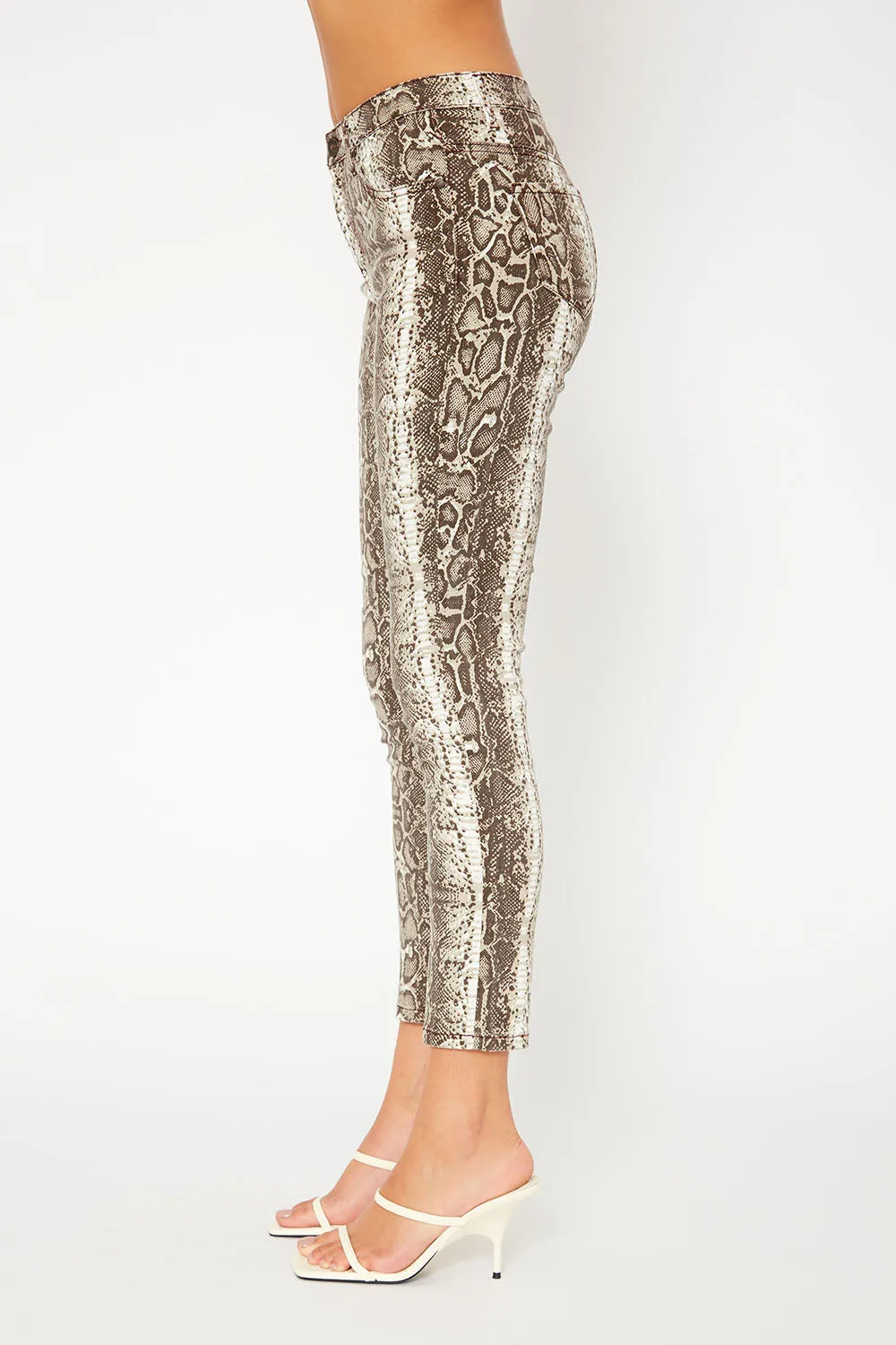 Mid-rise brown snake print super skinny pants