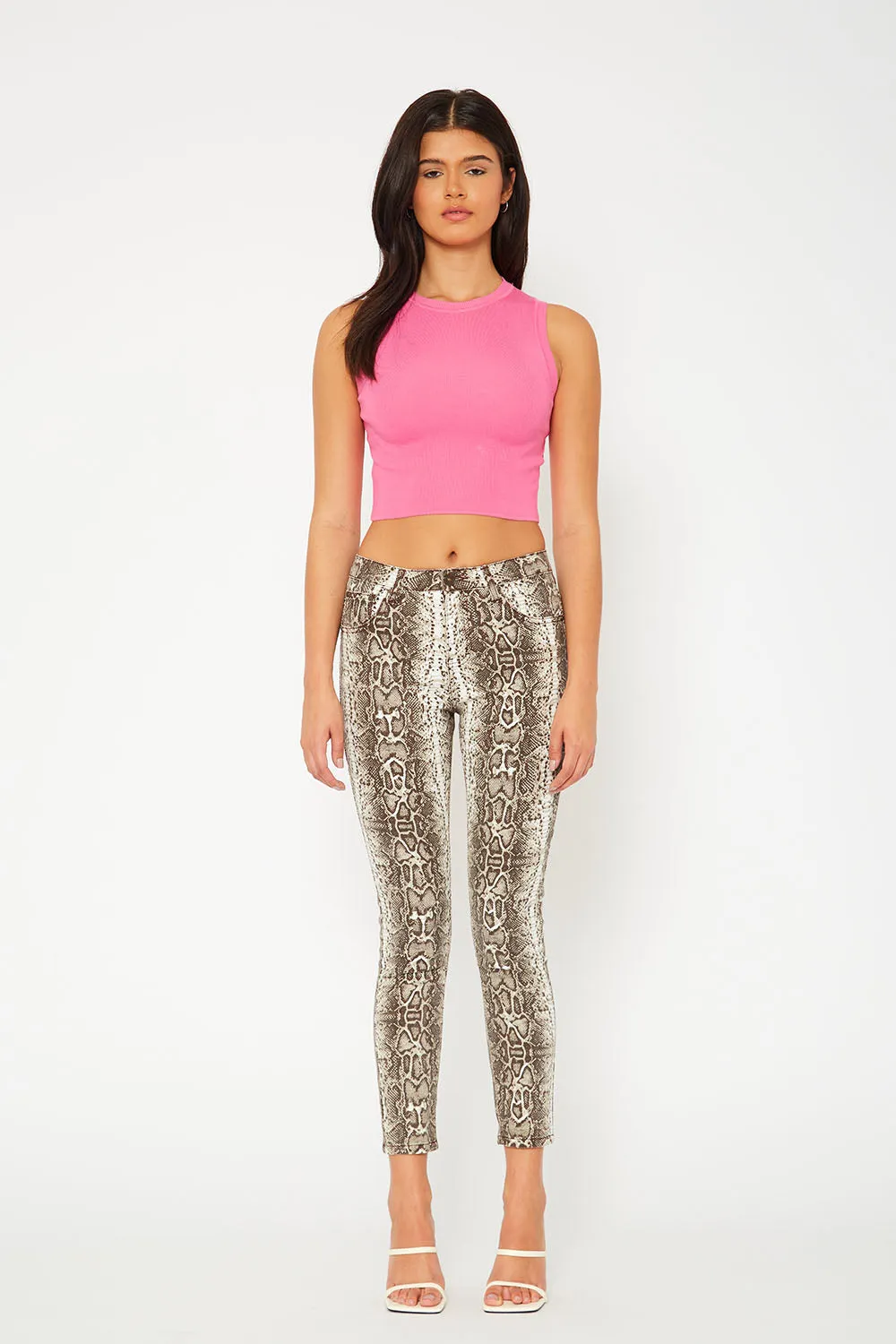 Mid-rise brown snake print super skinny pants