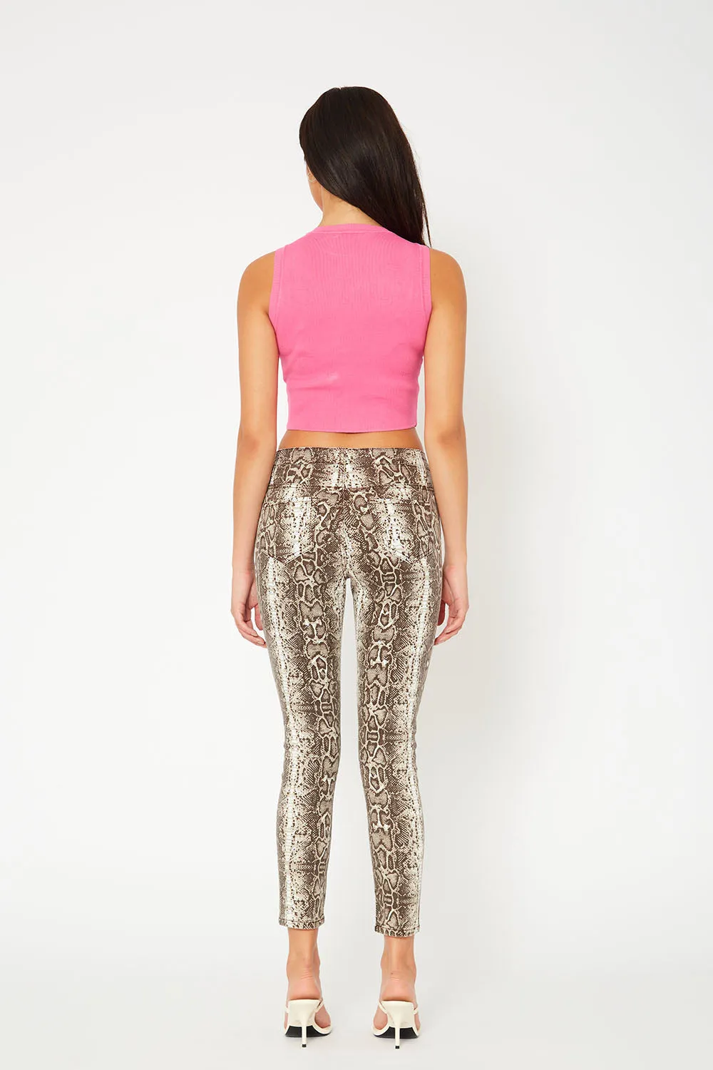 Mid-rise brown snake print super skinny pants