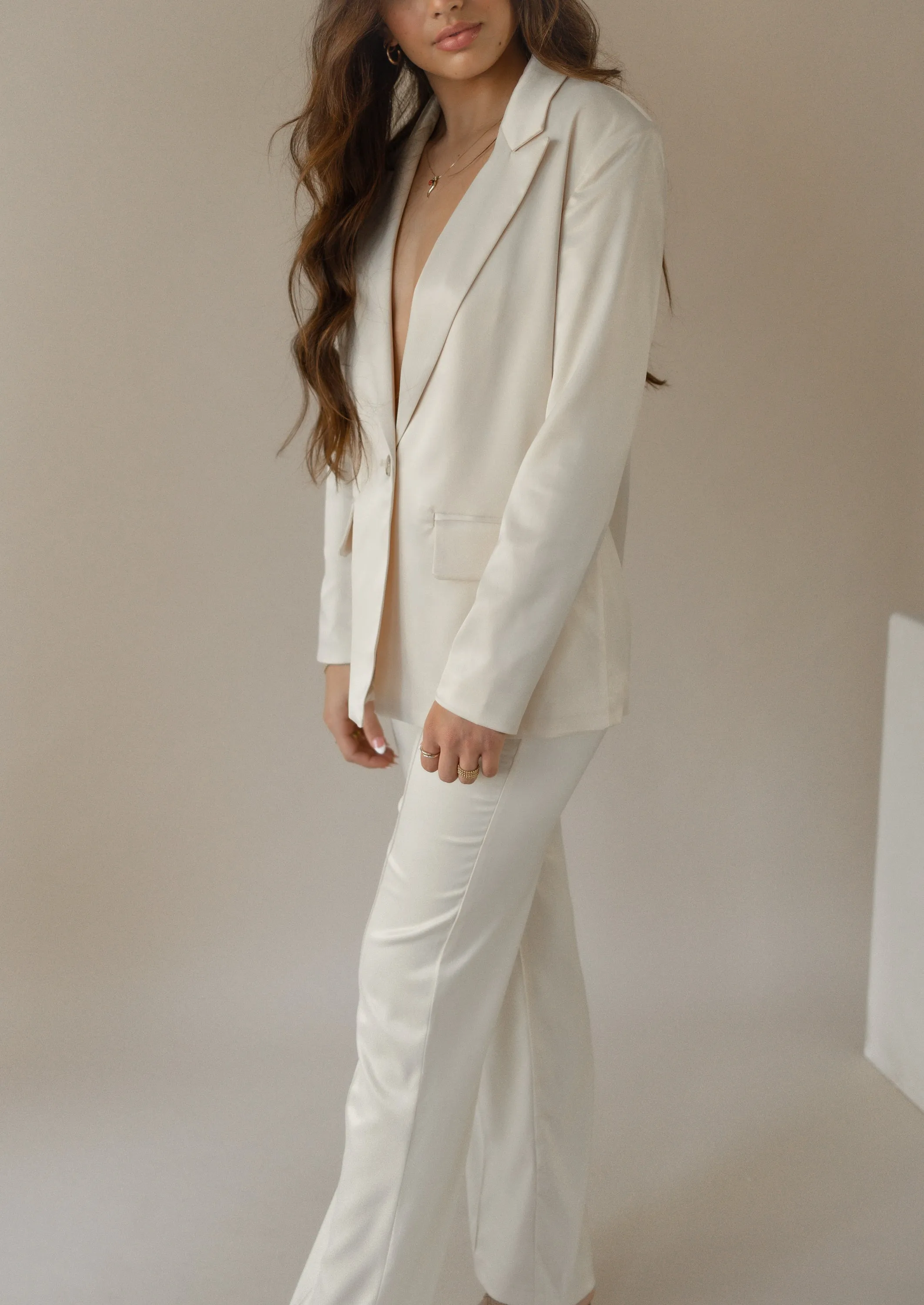 Mila Ivory Satin Blazer