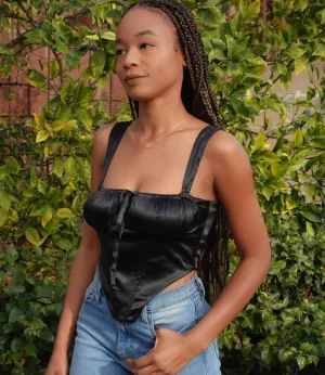 Milan Satin Corset Top(Black)