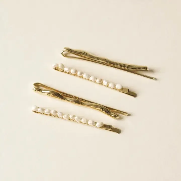 nar'sha - Freshwater Pearl Beaded Metal Hair Bobby Pins (Set of Four)