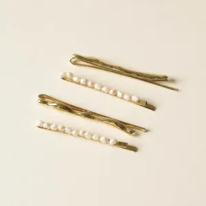 nar'sha - Freshwater Pearl Beaded Metal Hair Bobby Pins (Set of Four)