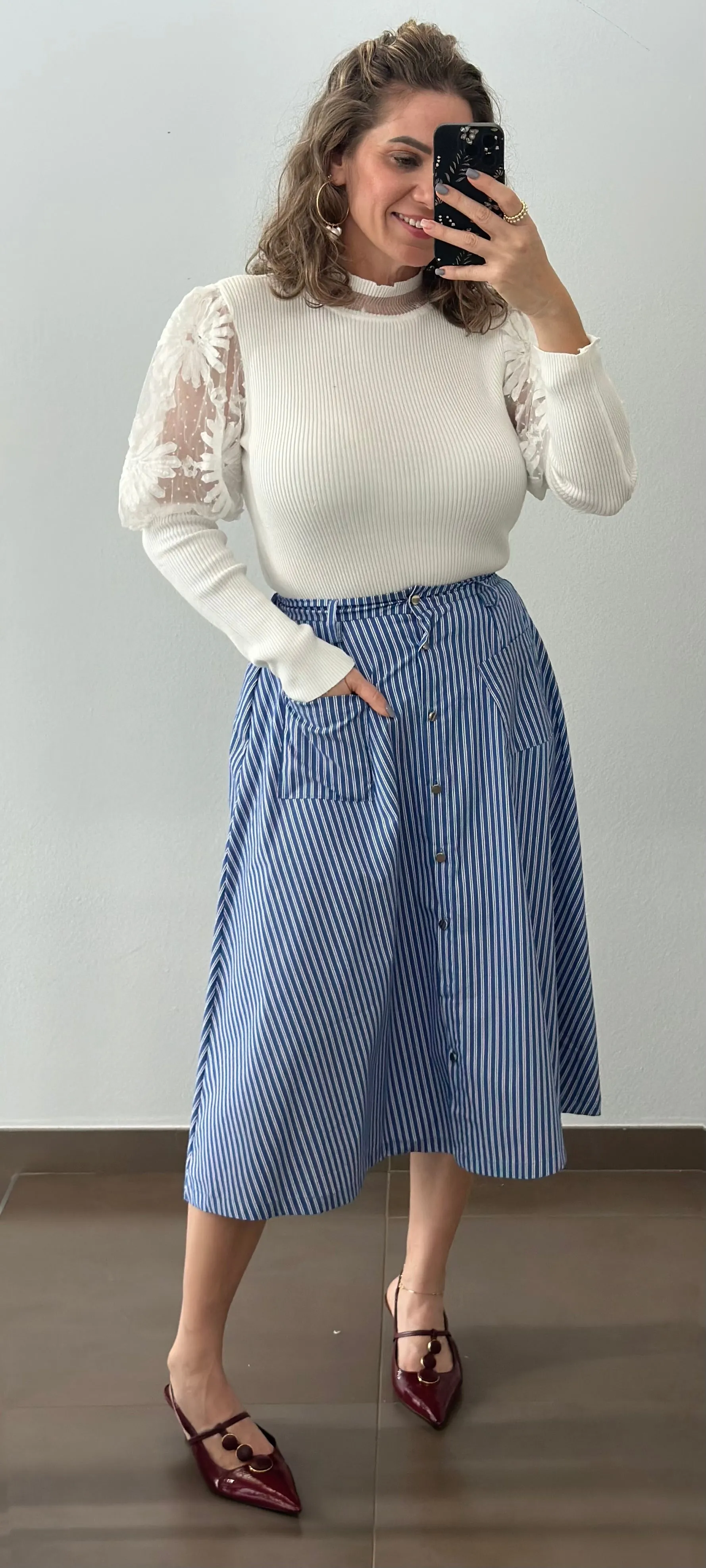 Navy Blue Line Skirt