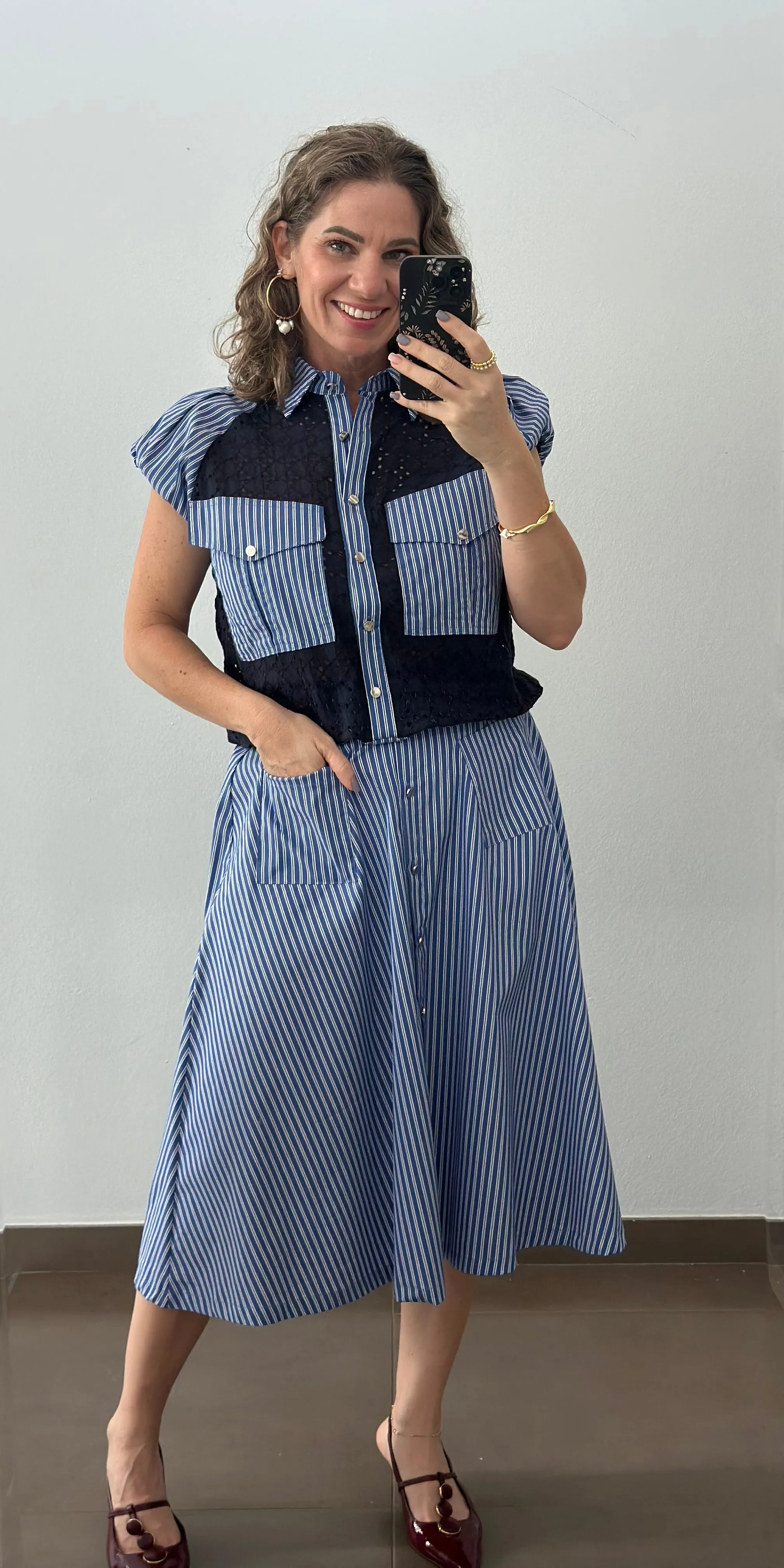 Navy Blue Line Skirt