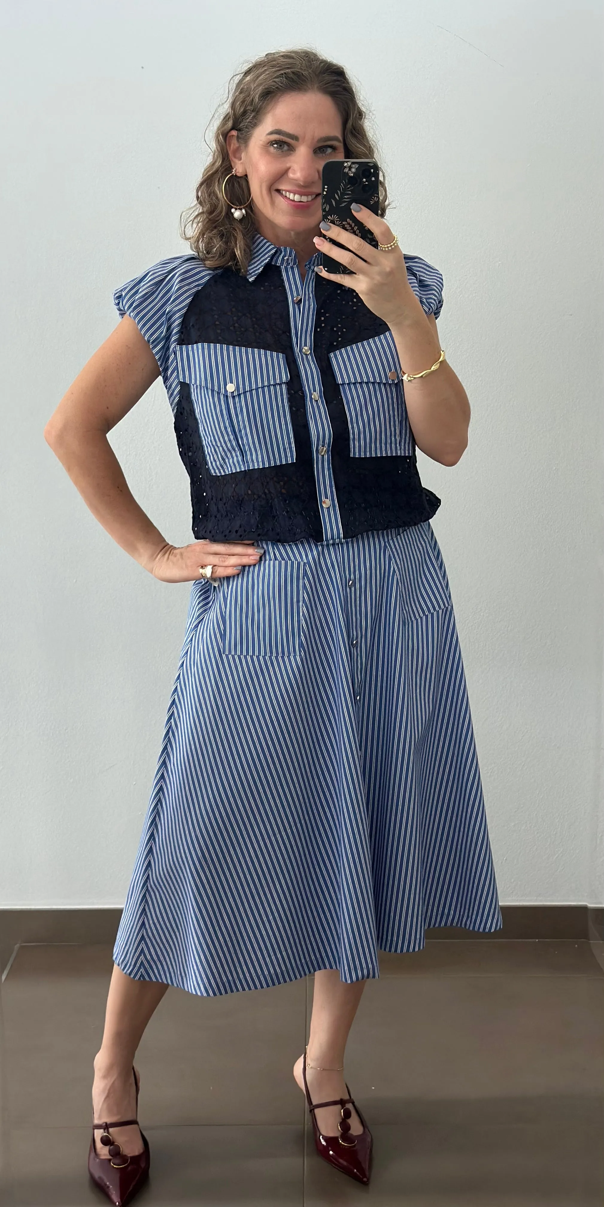 Navy Blue Line Skirt