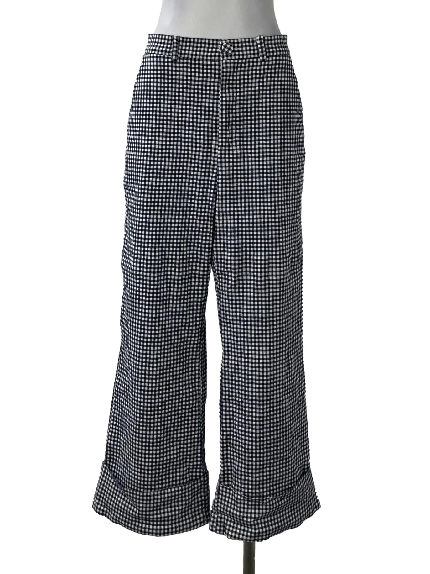 Navy Checkered High Waisted Pants