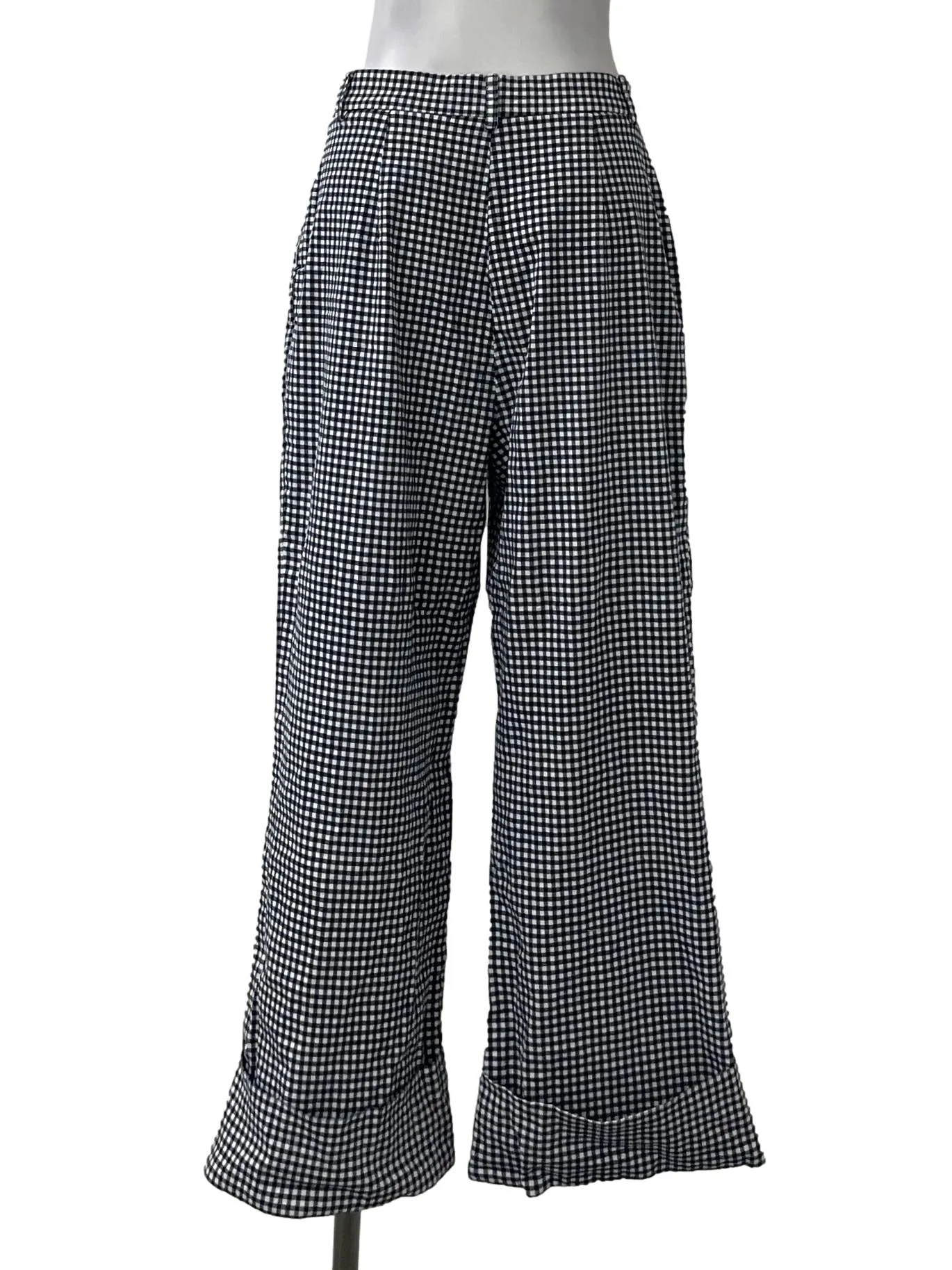 Navy Checkered High Waisted Pants