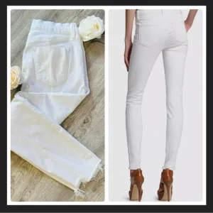 NEW J BRAND White Skinny Stretch Denim Jeans Pants With Raw Hem Size 27 $290