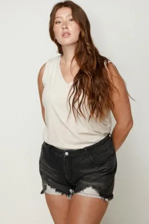 Oatmeal Rib Knit V Neck Tank