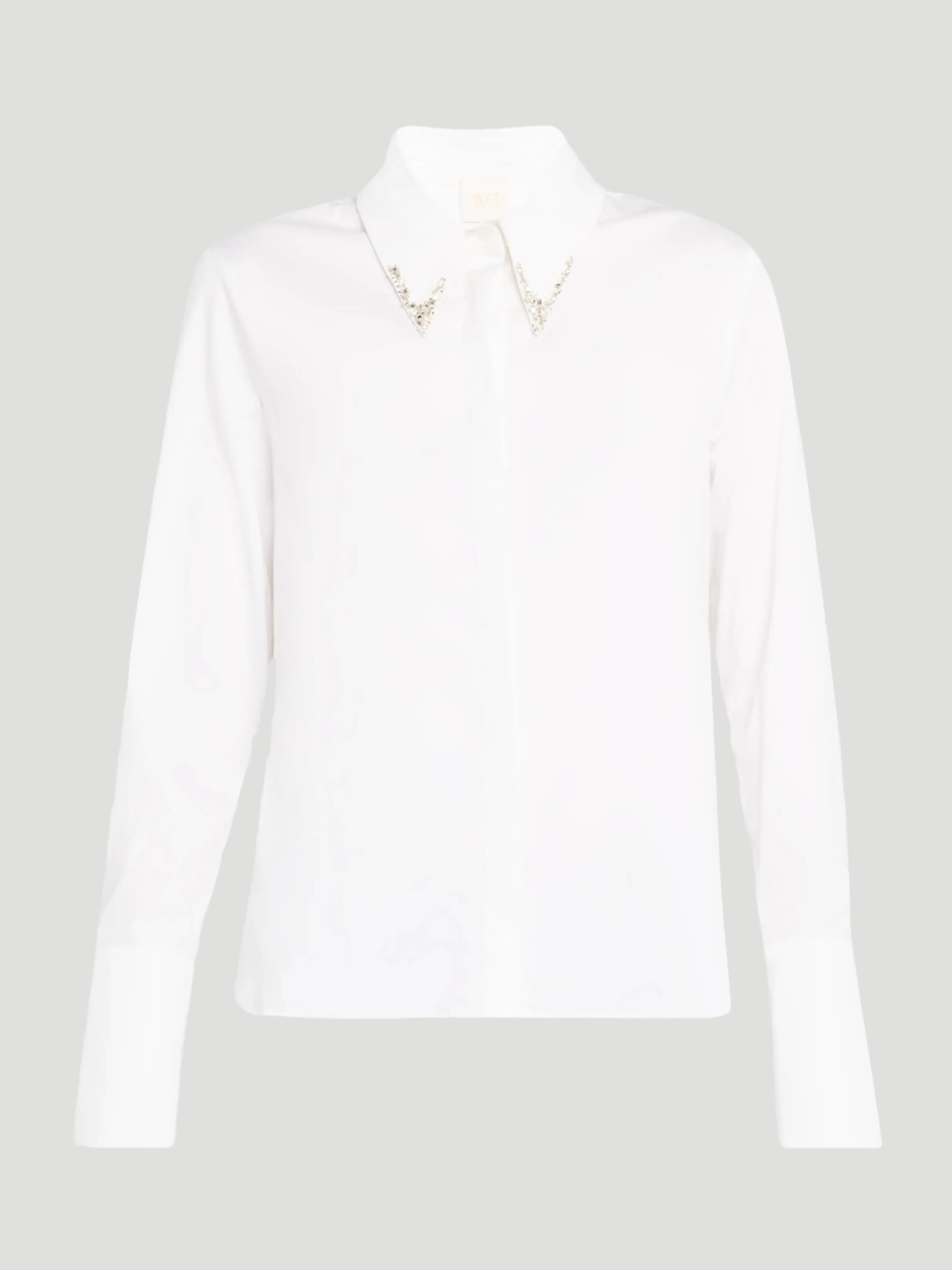 Object of Affection Stretch Satin Shirt with Crystal Collar in White