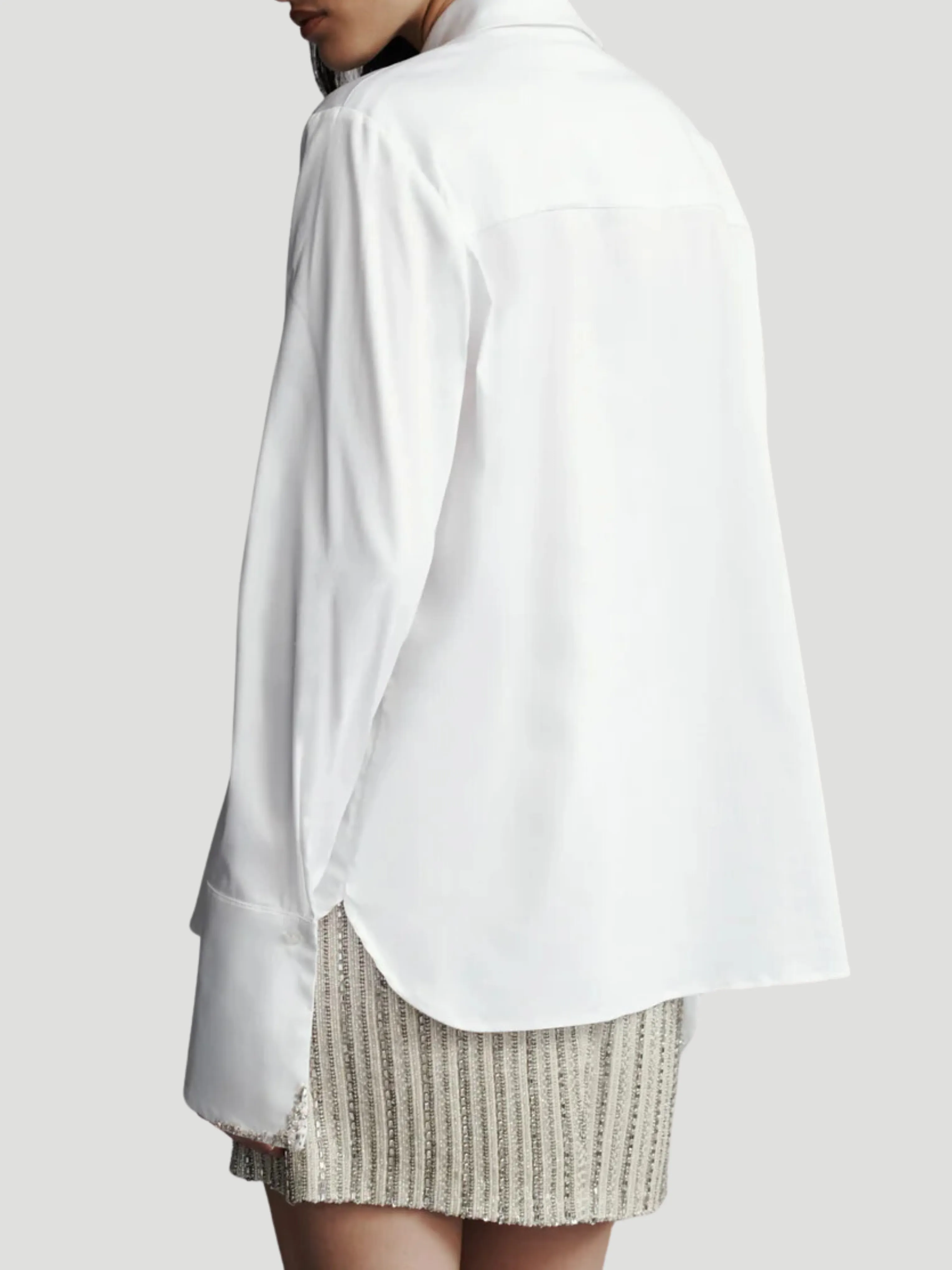 Object of Affection Stretch Satin Shirt with Crystal Collar in White