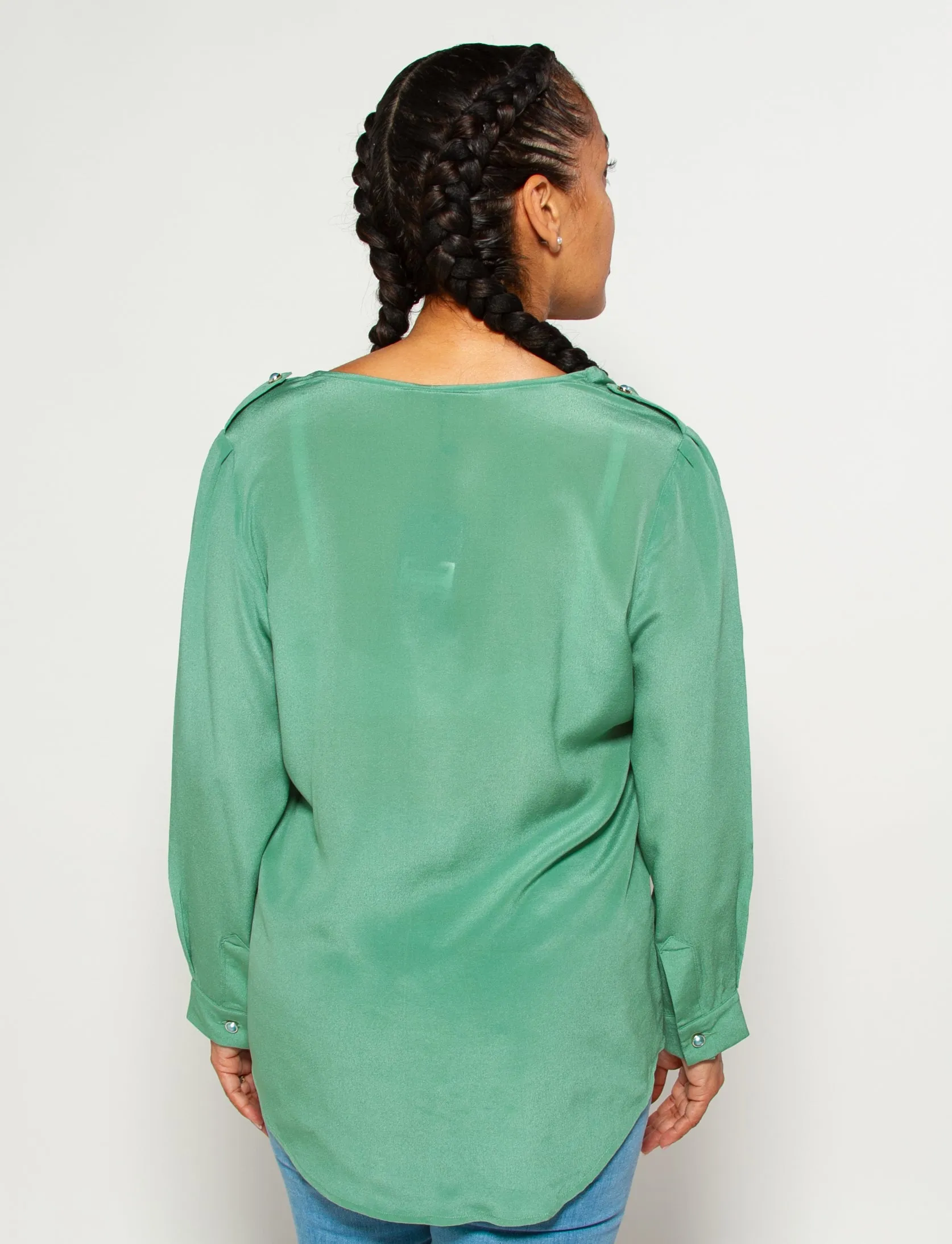 Open Front Long Sleeve  Silk Shirt