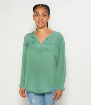 Open Front Long Sleeve  Silk Shirt
