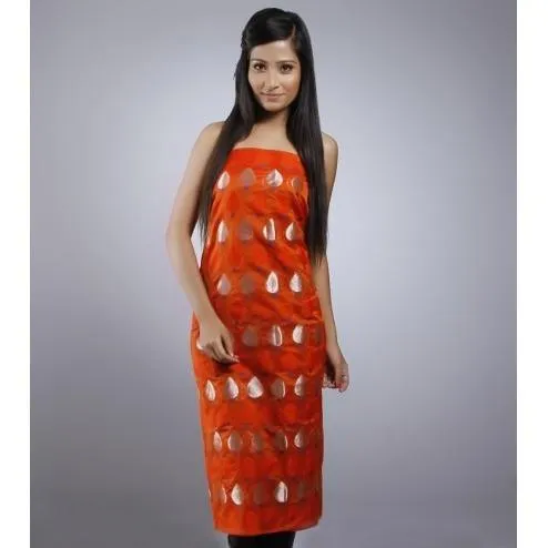 Orange Unstitched Chanderi Silk Kurta